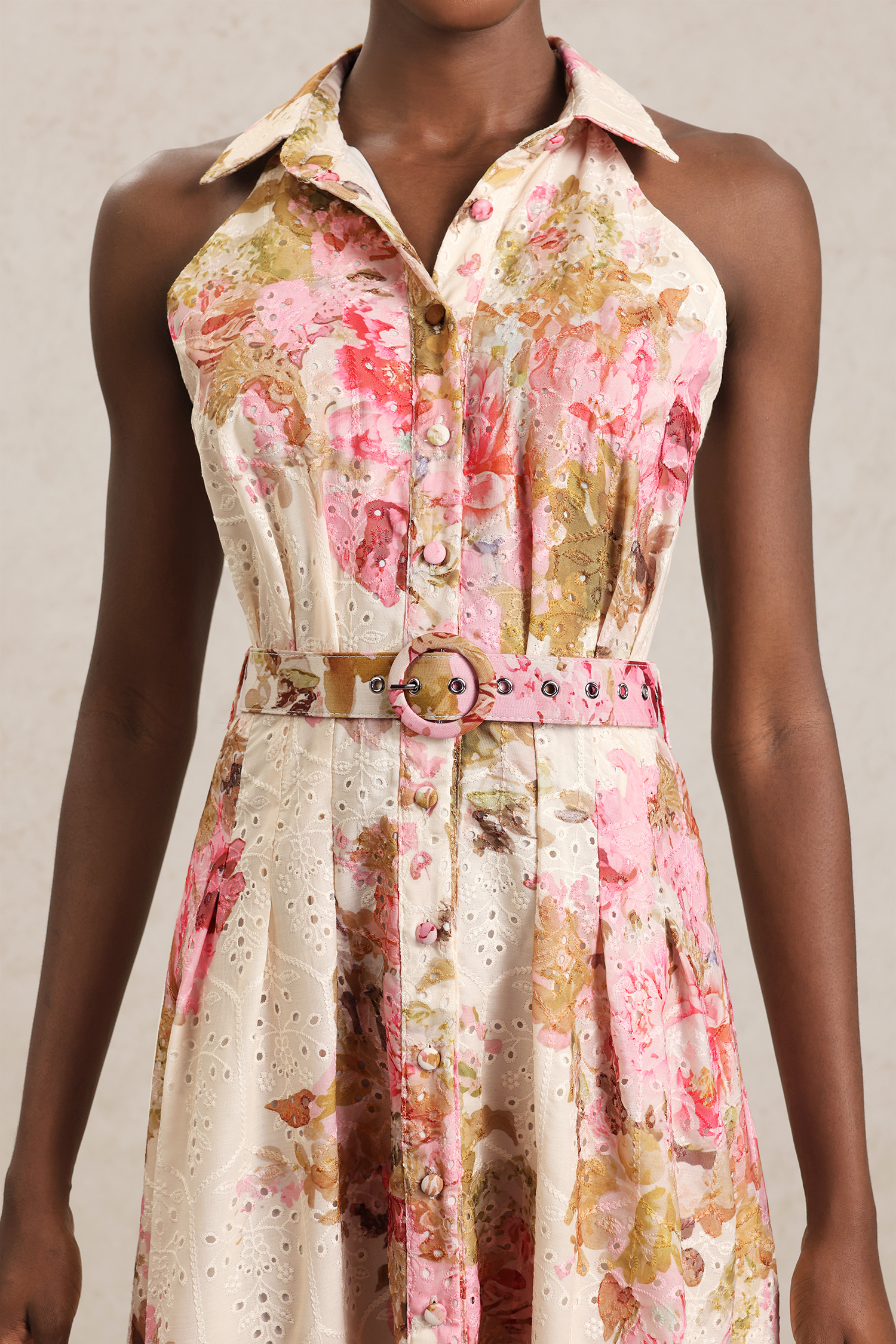 Tiana Lapel Sleeveless Floral Printed Lace Maxi Dress