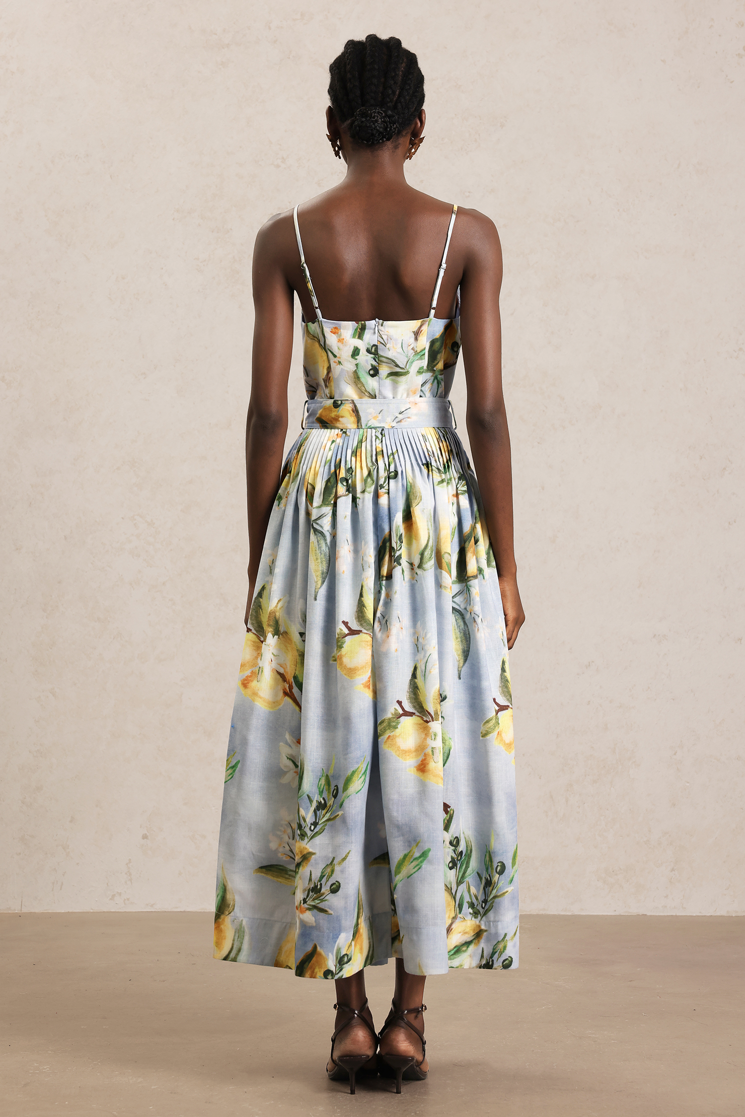 Fritia Halter Printed Folds Maxi Dress