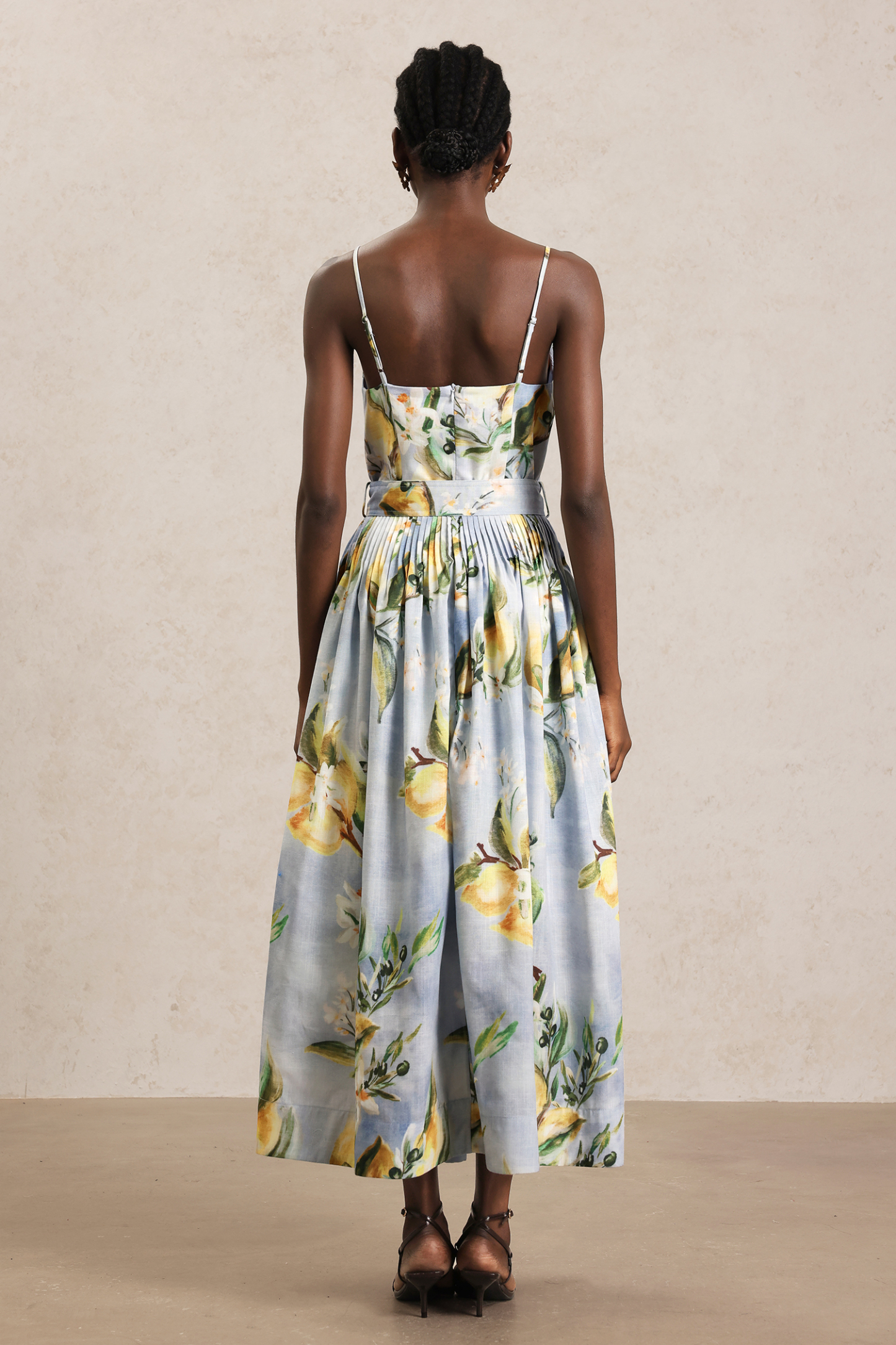 Fritia Halter Printed Folds Maxi Dress