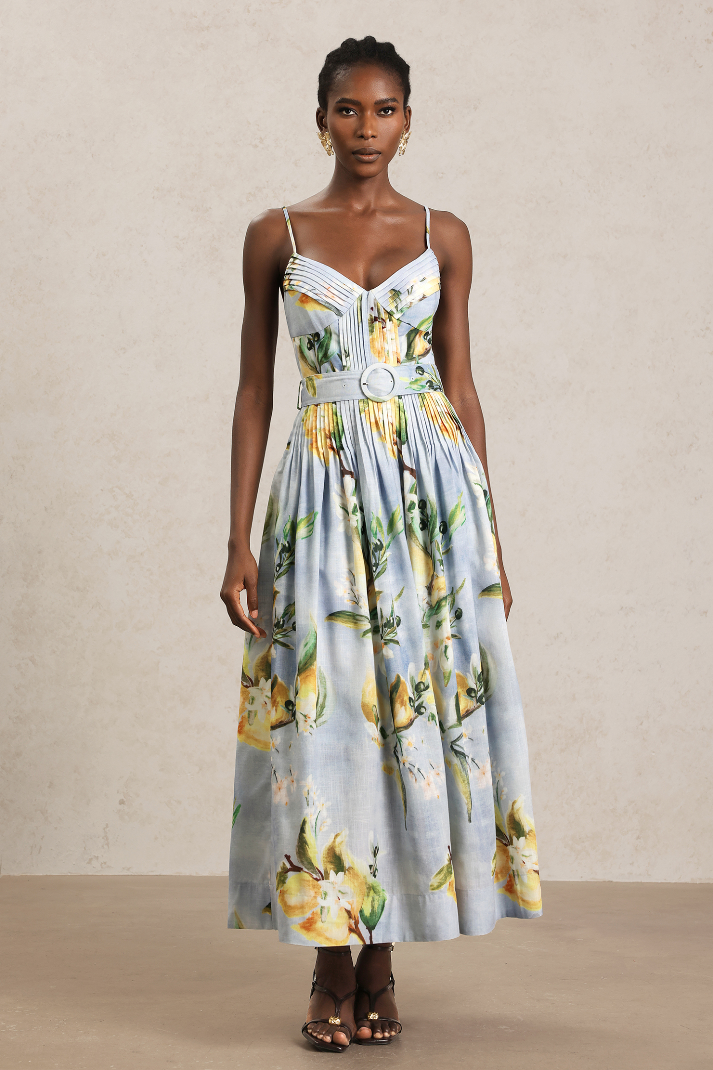 Fritia Halter Printed Folds Maxi Dress