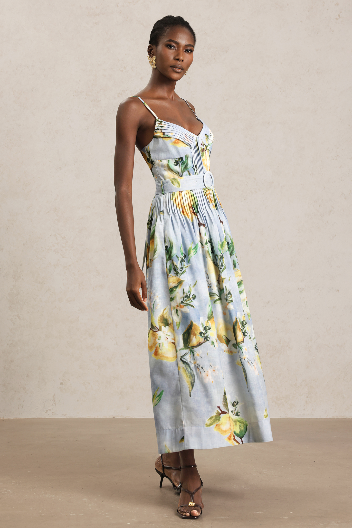Fritia Halter Printed Folds Maxi Dress