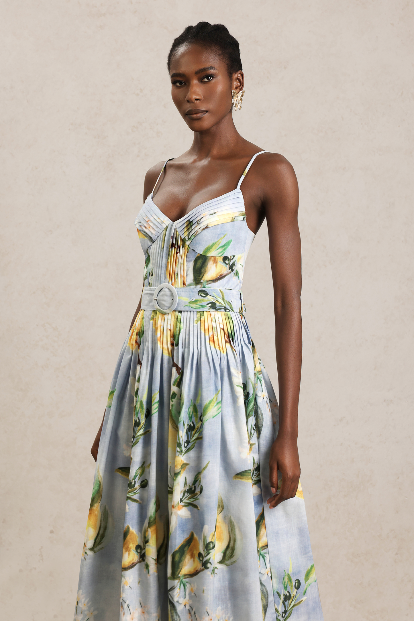 Fritia Halter Printed Folds Maxi Dress
