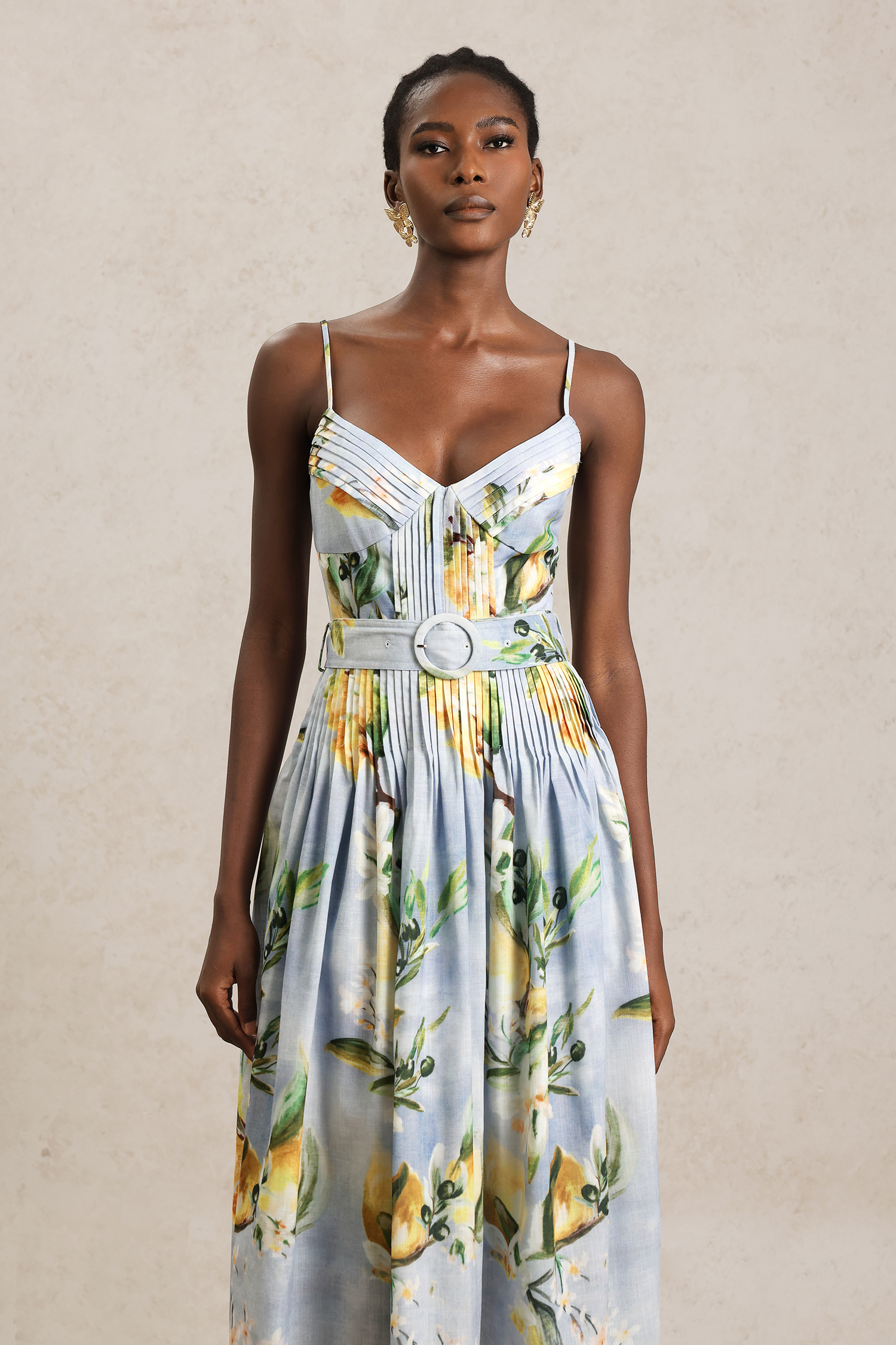 Fritia Halter Printed Folds Maxi Dress