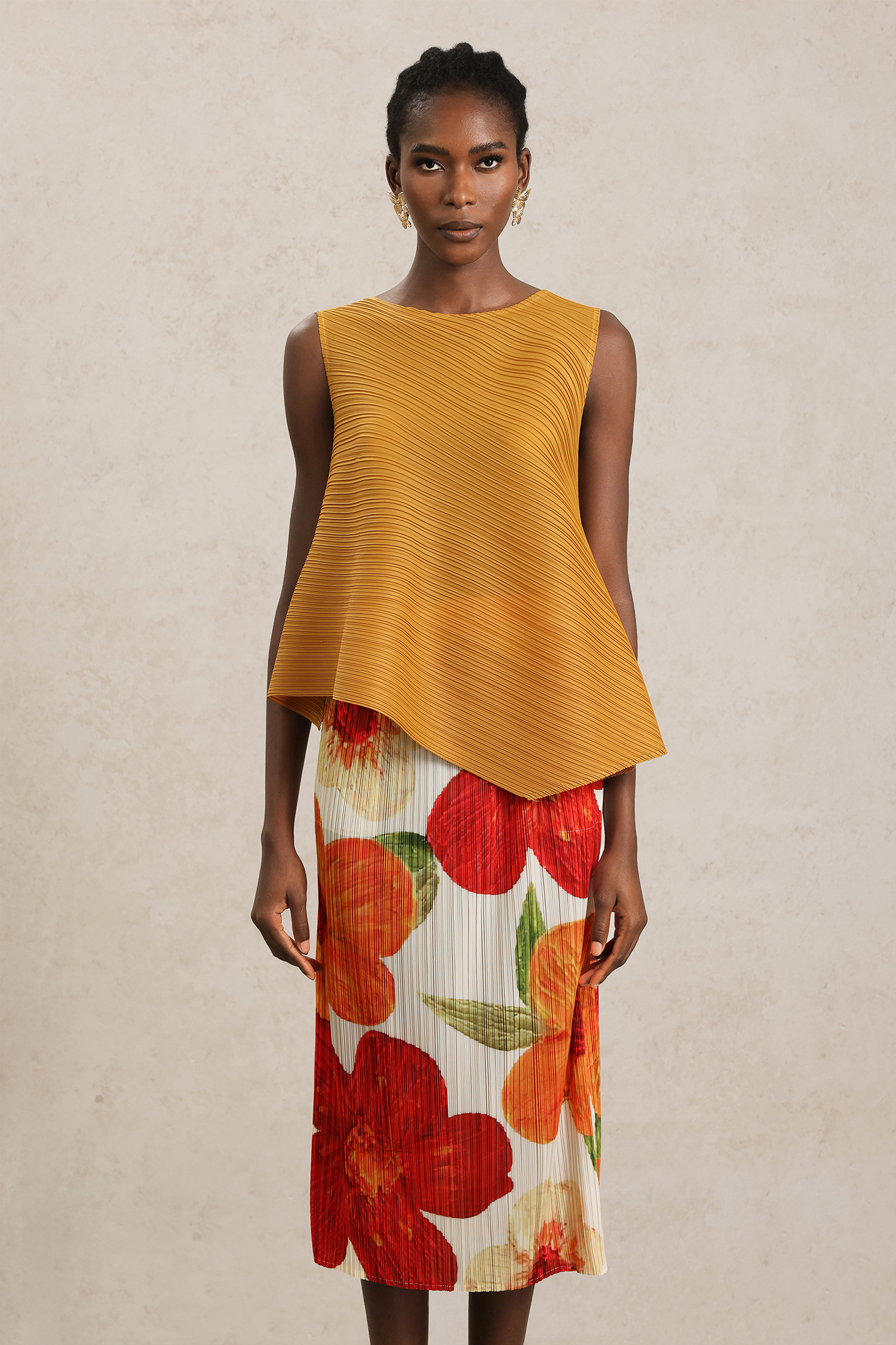 Monroe Folds Floral Printed Top And Midi Skirt Two-Piece Set