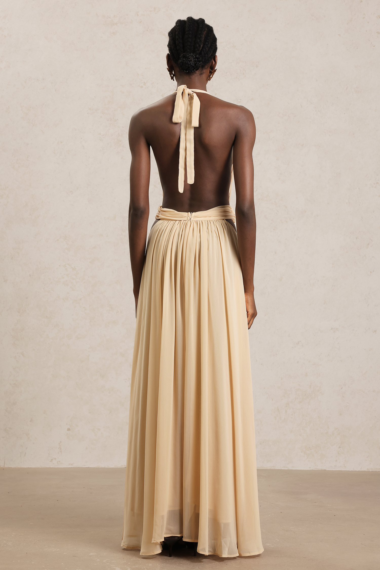 Ridia V-Neck Sleeveless Folds Hollow Out Maxi Dress