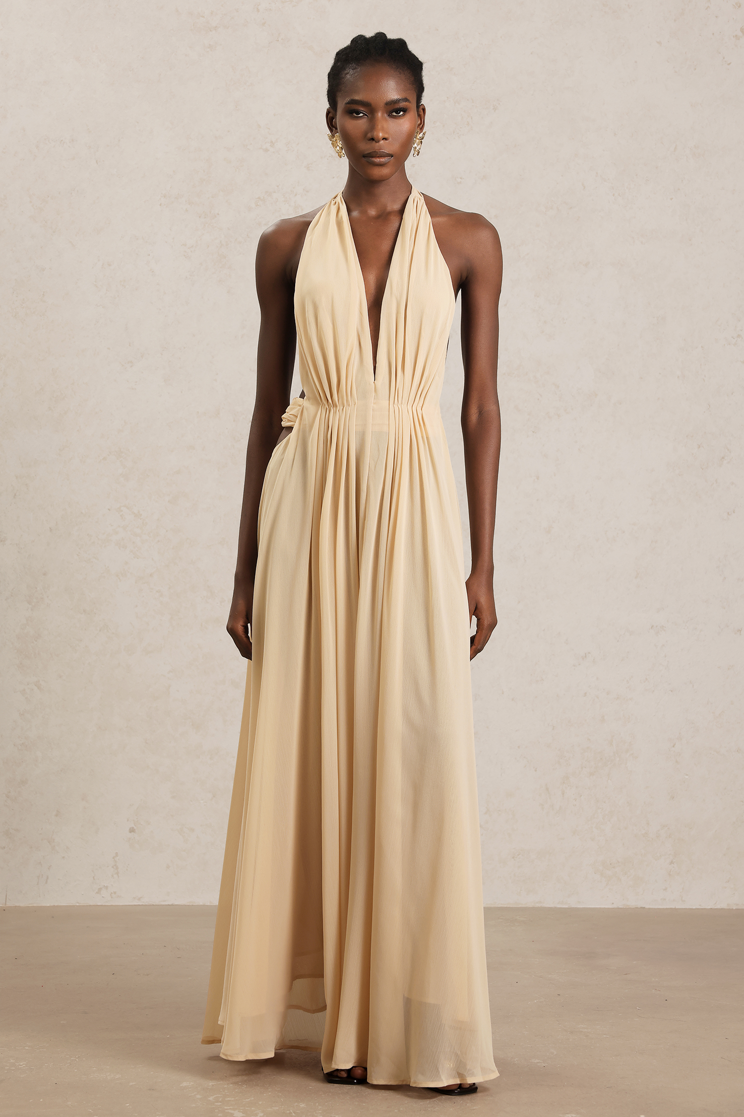 Ridia V-Neck Sleeveless Folds Hollow Out Maxi Dress