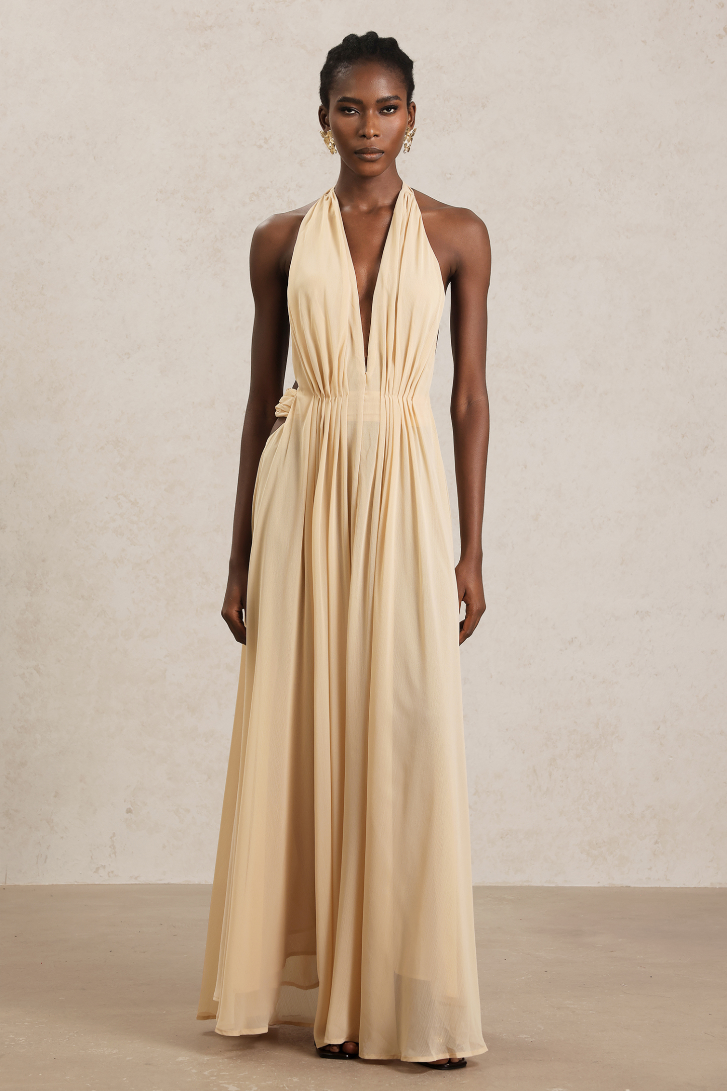 Ridia V-Neck Sleeveless Folds Hollow Out Maxi Dress