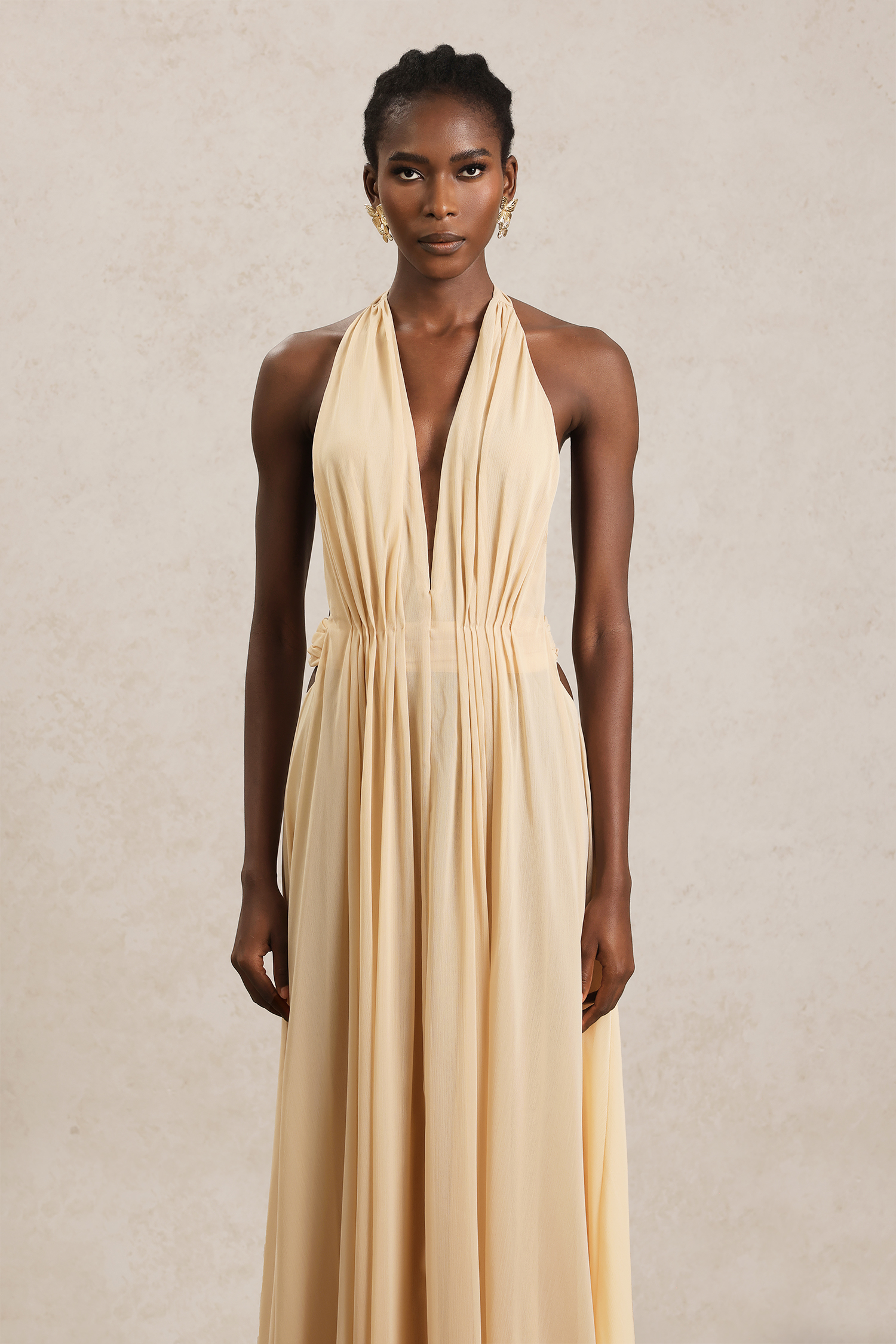 Ridia V-Neck Sleeveless Folds Hollow Out Maxi Dress