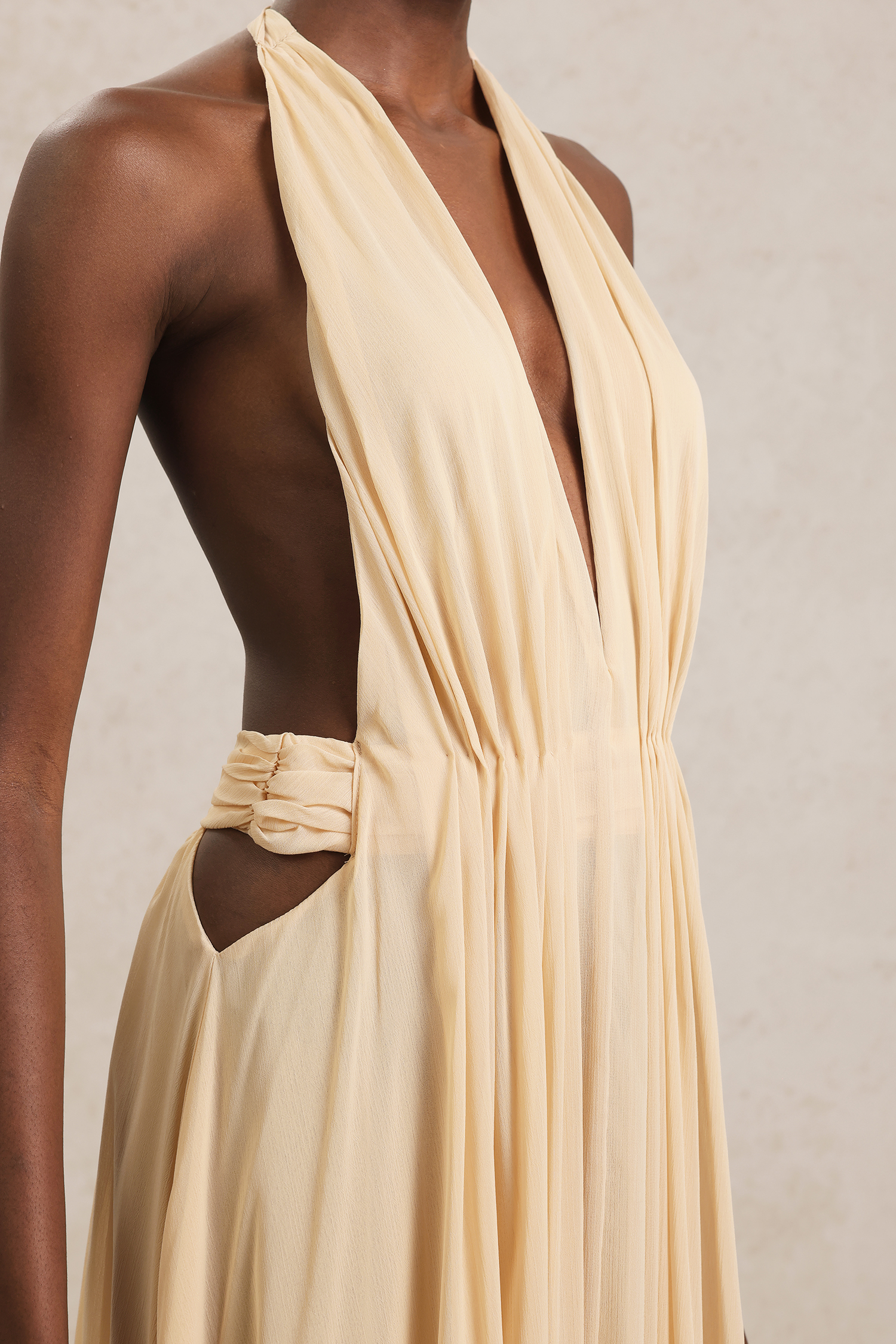 Ridia V-Neck Sleeveless Folds Hollow Out Maxi Dress