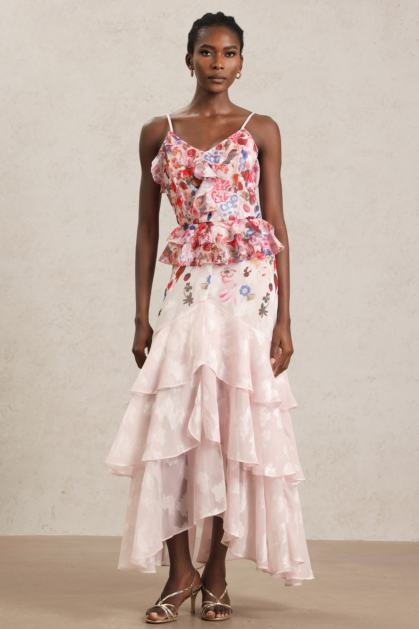 Tihila Folds Halter Floral Printed Maxi Dress