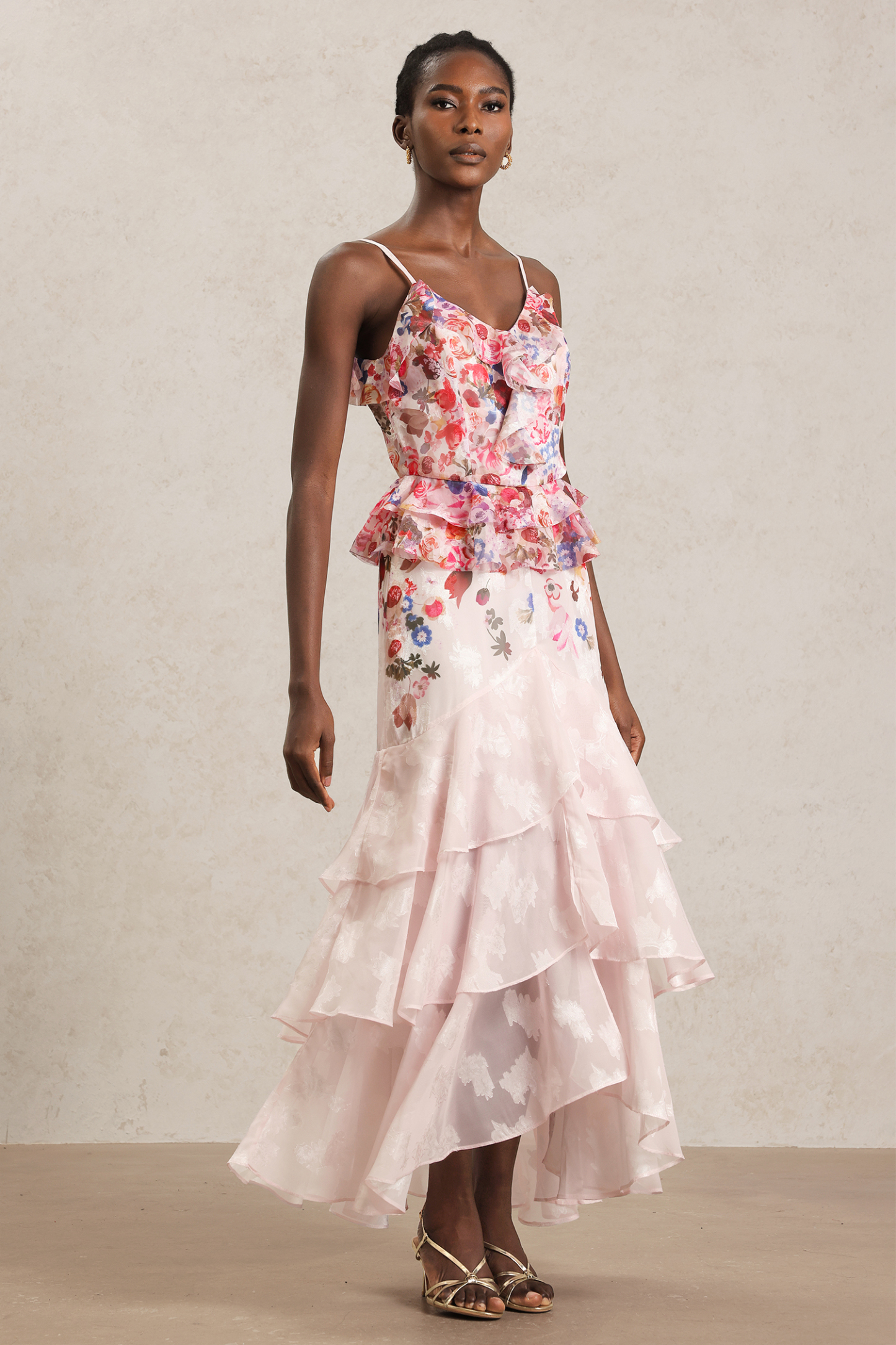 Tihila Folds Halter Floral Printed Maxi Dress