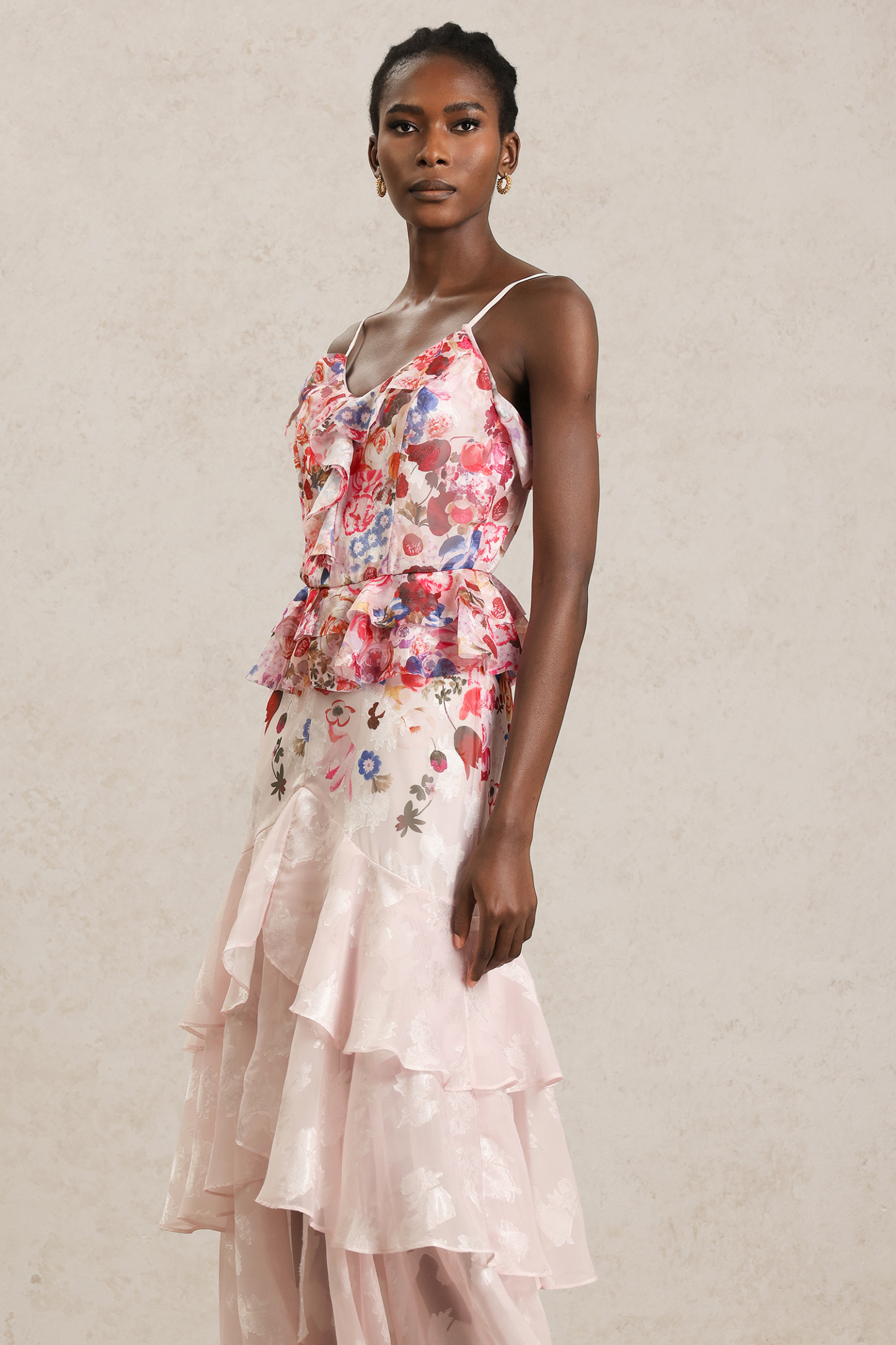 Tihila Folds Halter Floral Printed Maxi Dress