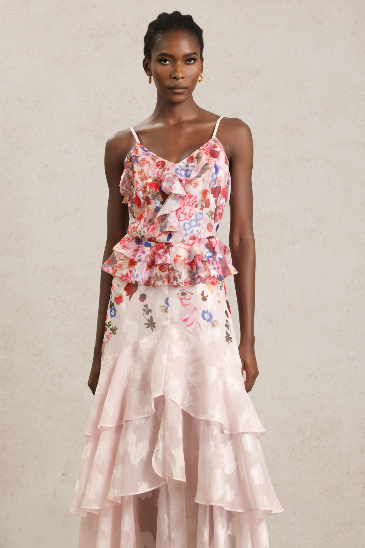 Tihila Folds Halter Floral Printed Maxi Dress