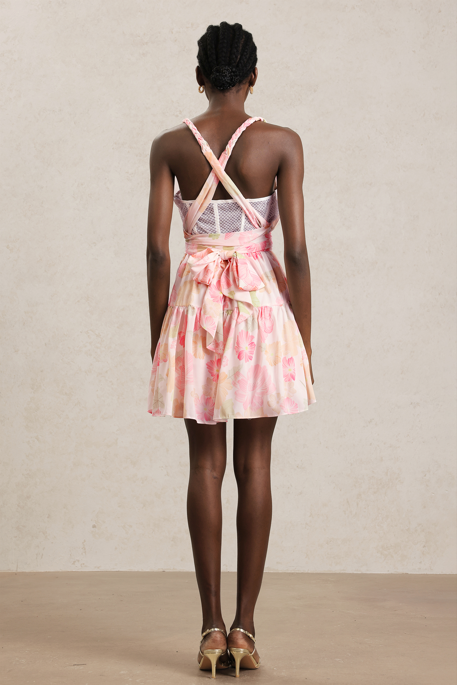 Theo Halter Floral Printed Mini Dress