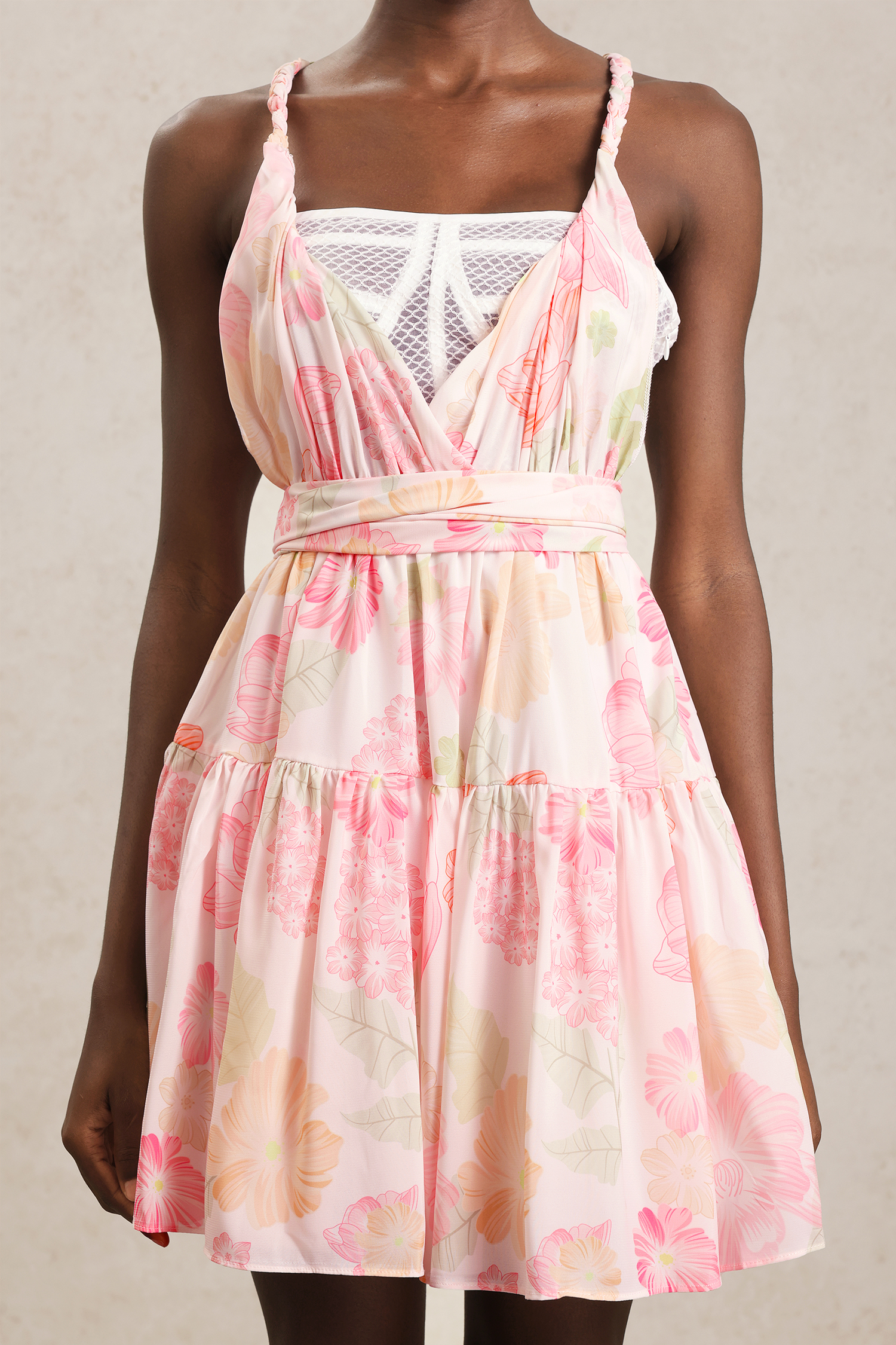 Theo Halter Floral Printed Mini Dress