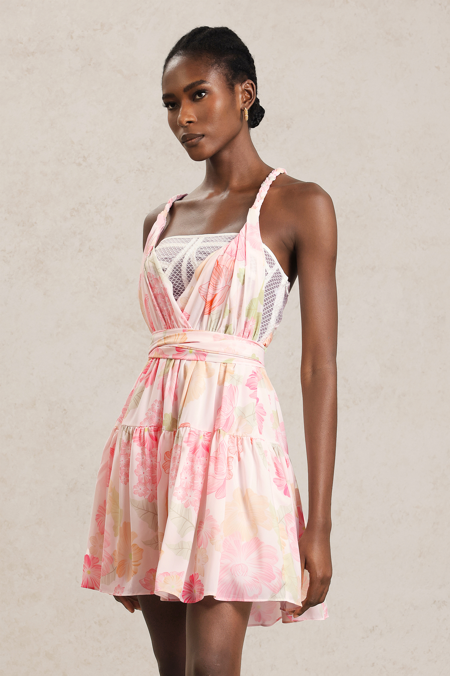Theo Halter Floral Printed Mini Dress