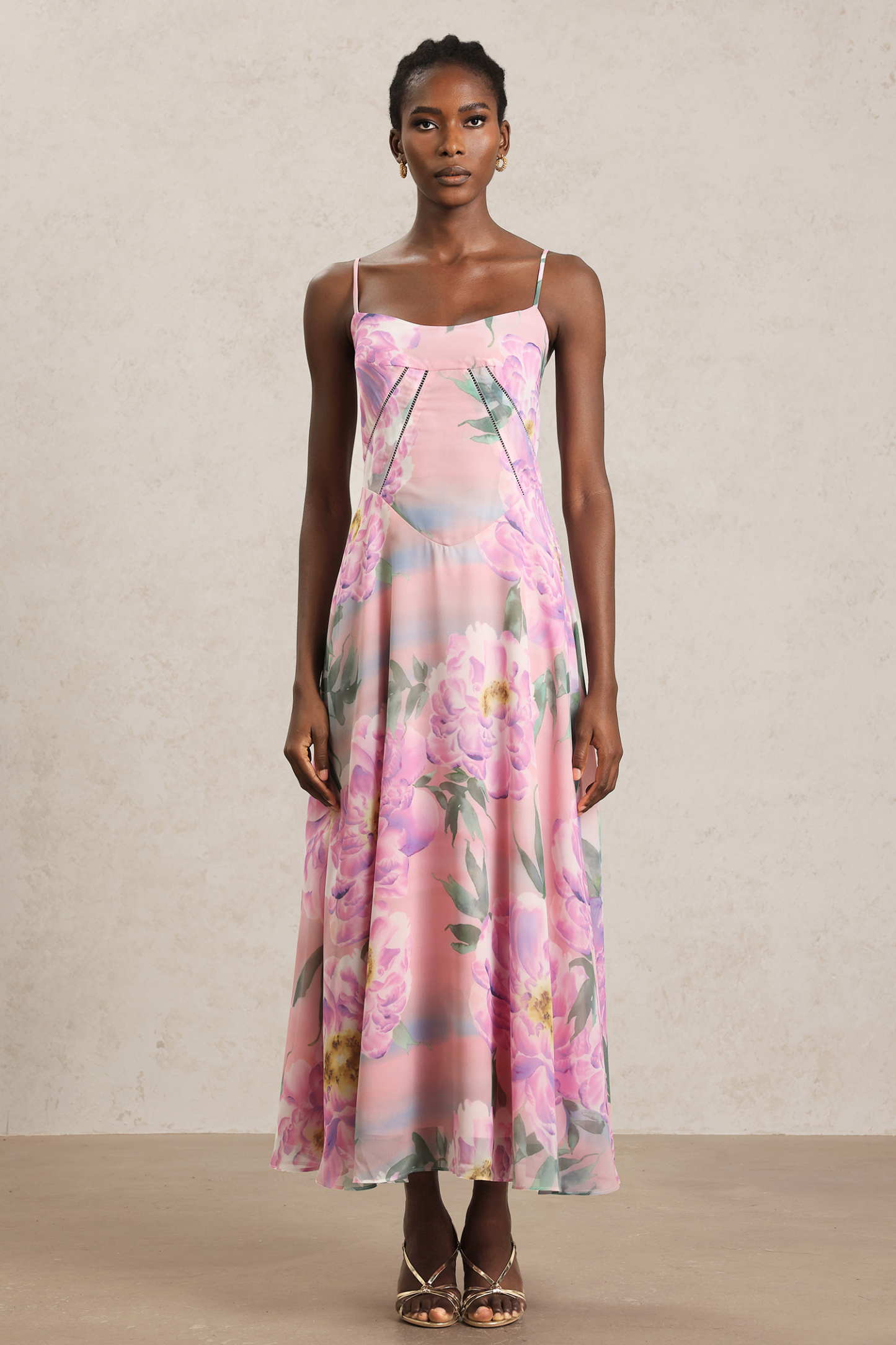 Gwen Halter Floral Printed Maxi Dress