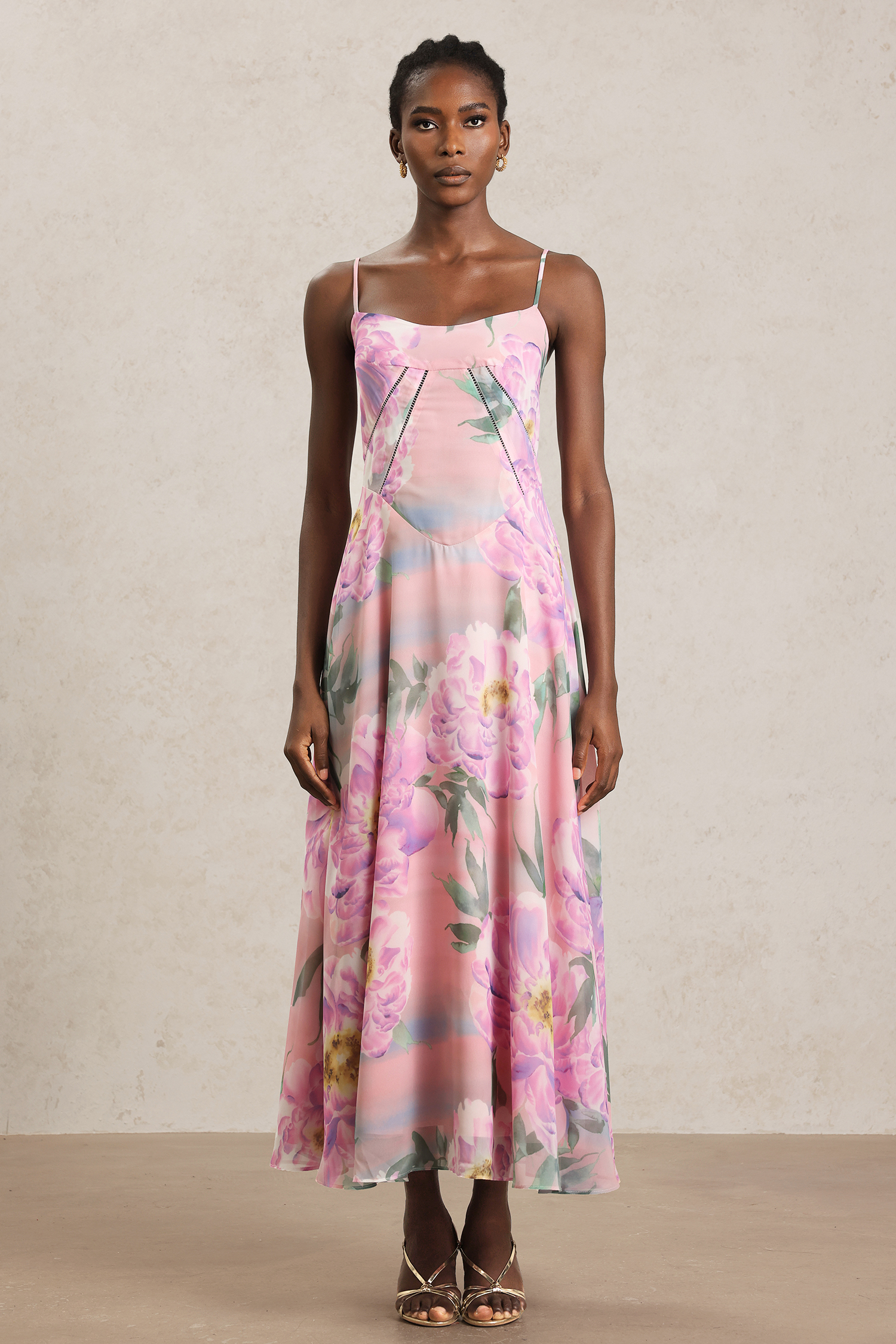 Gwen Halter Floral Printed Maxi Dress