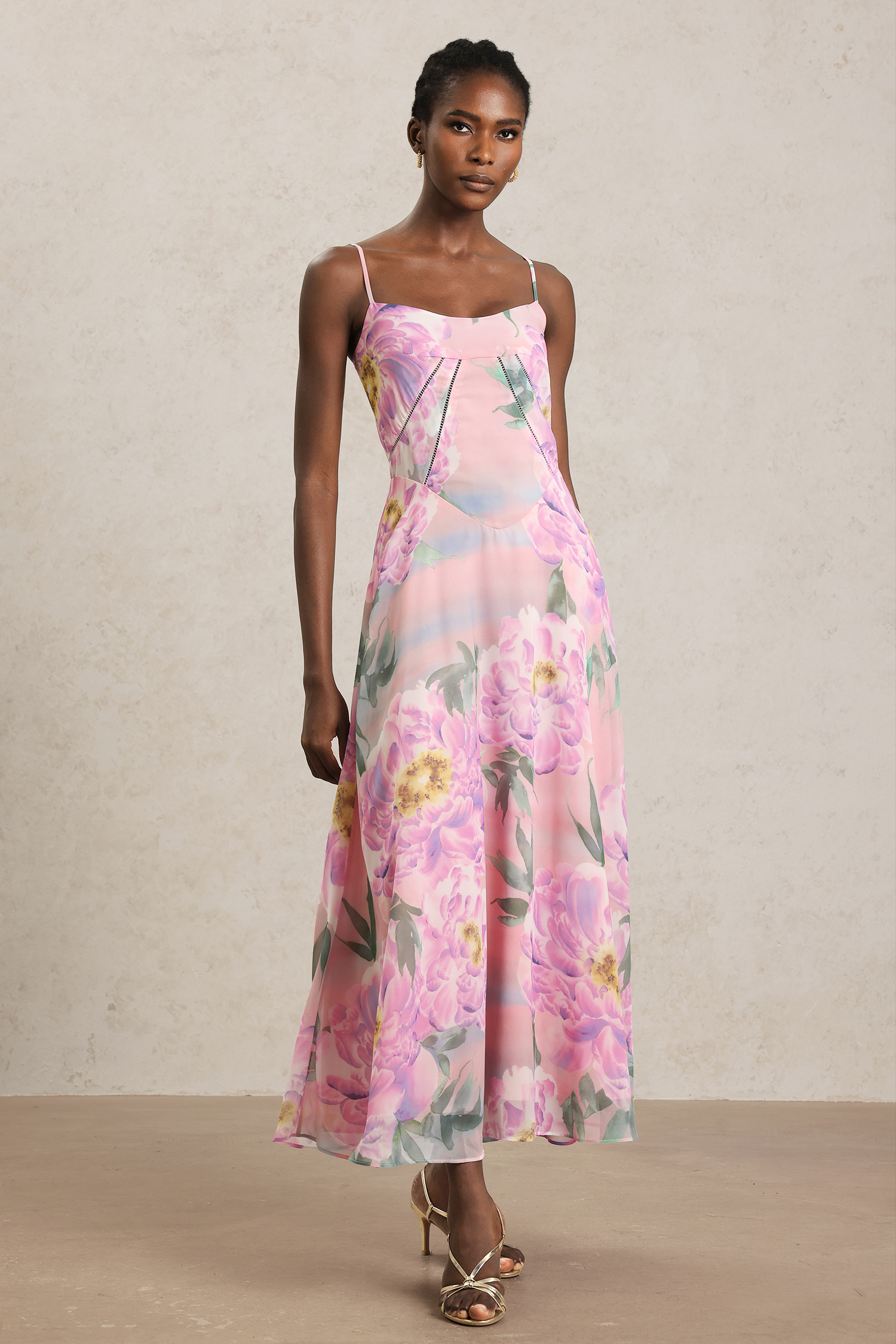 Gwen Halter Floral Printed Maxi Dress