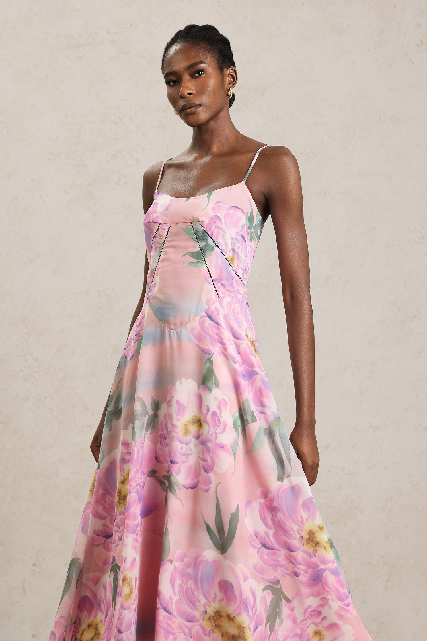 Gwen Halter Floral Printed Maxi Dress