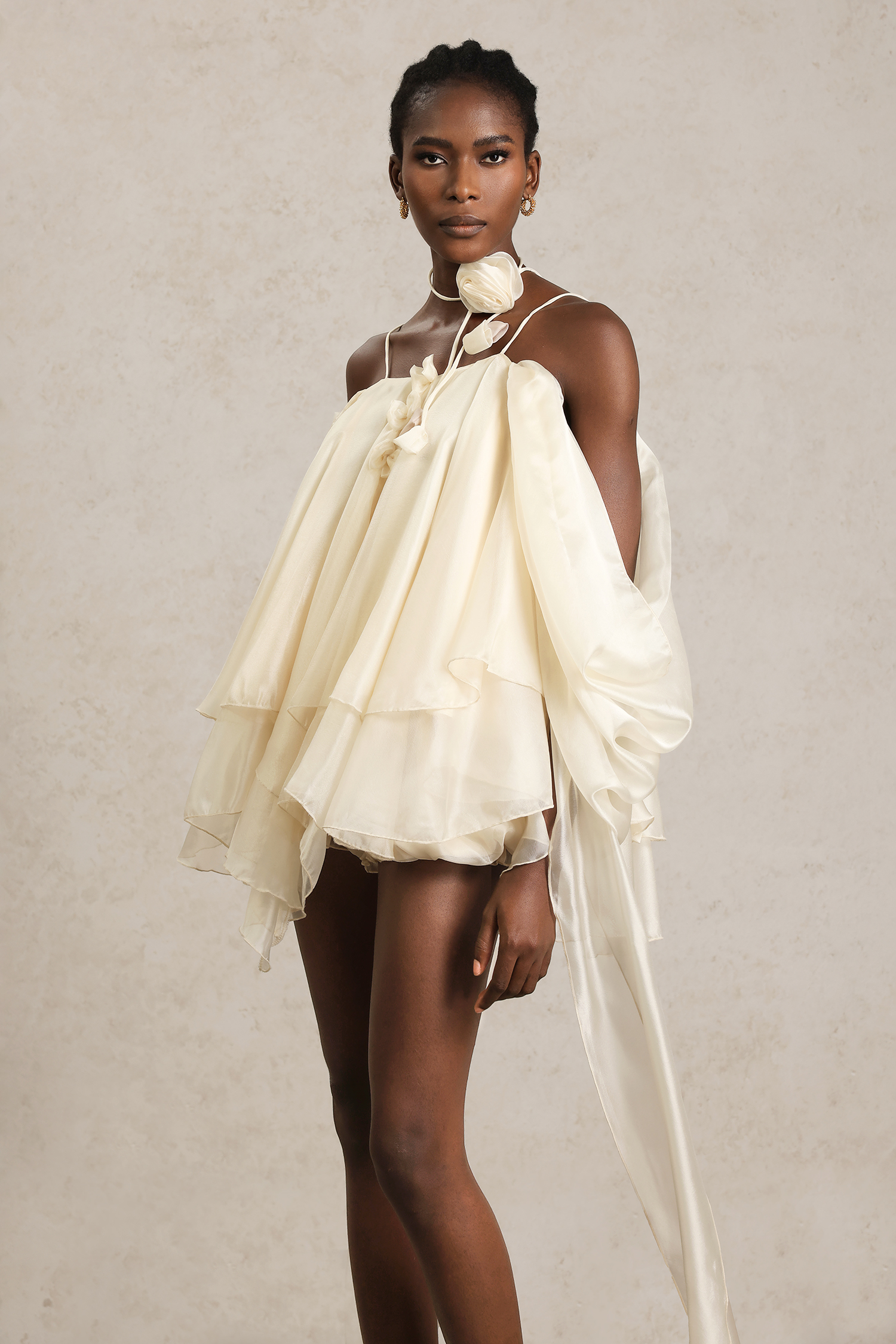 Kamo Halter Flowers Streamer Mini Dress