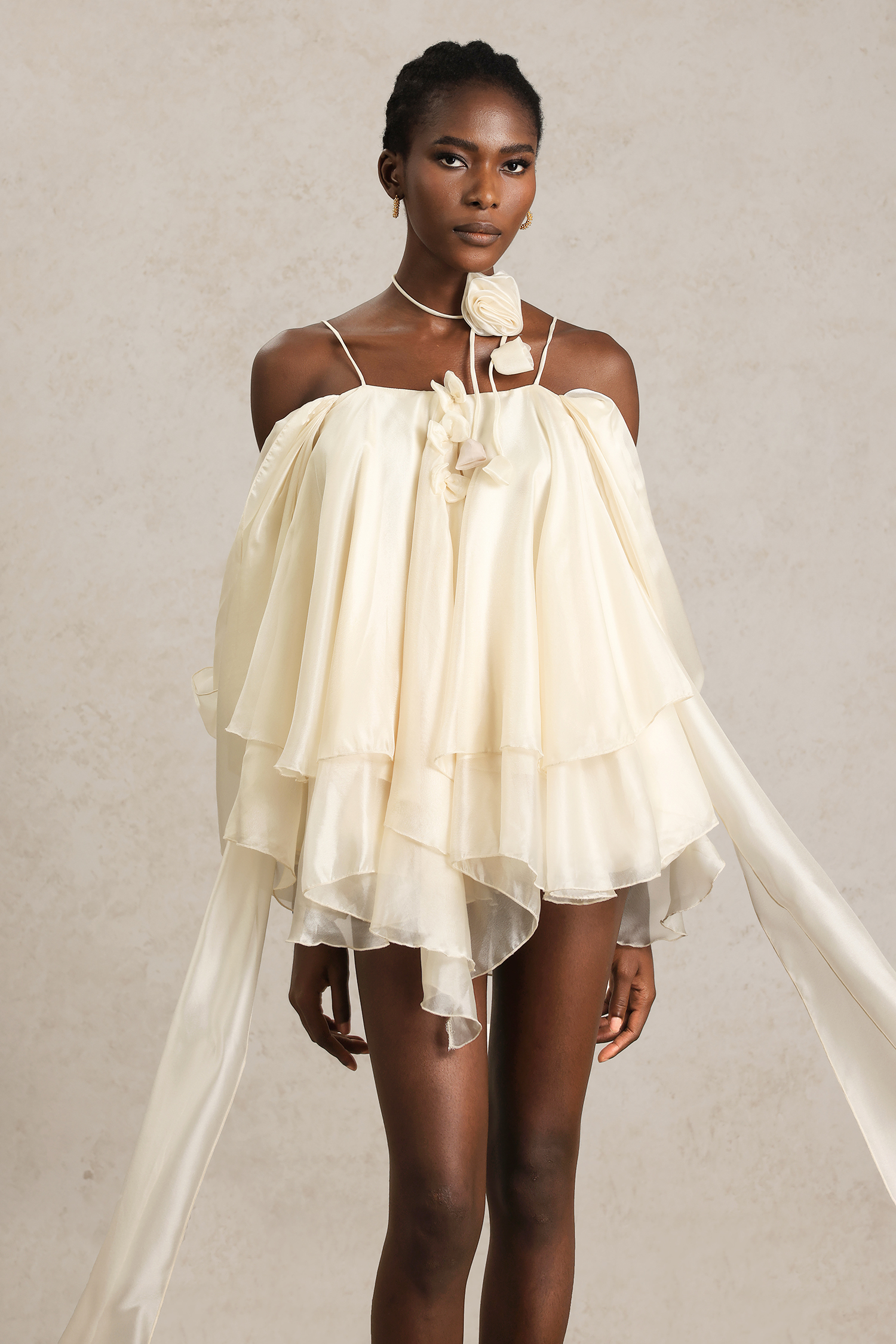 Kamo Halter Flowers Streamer Mini Dress