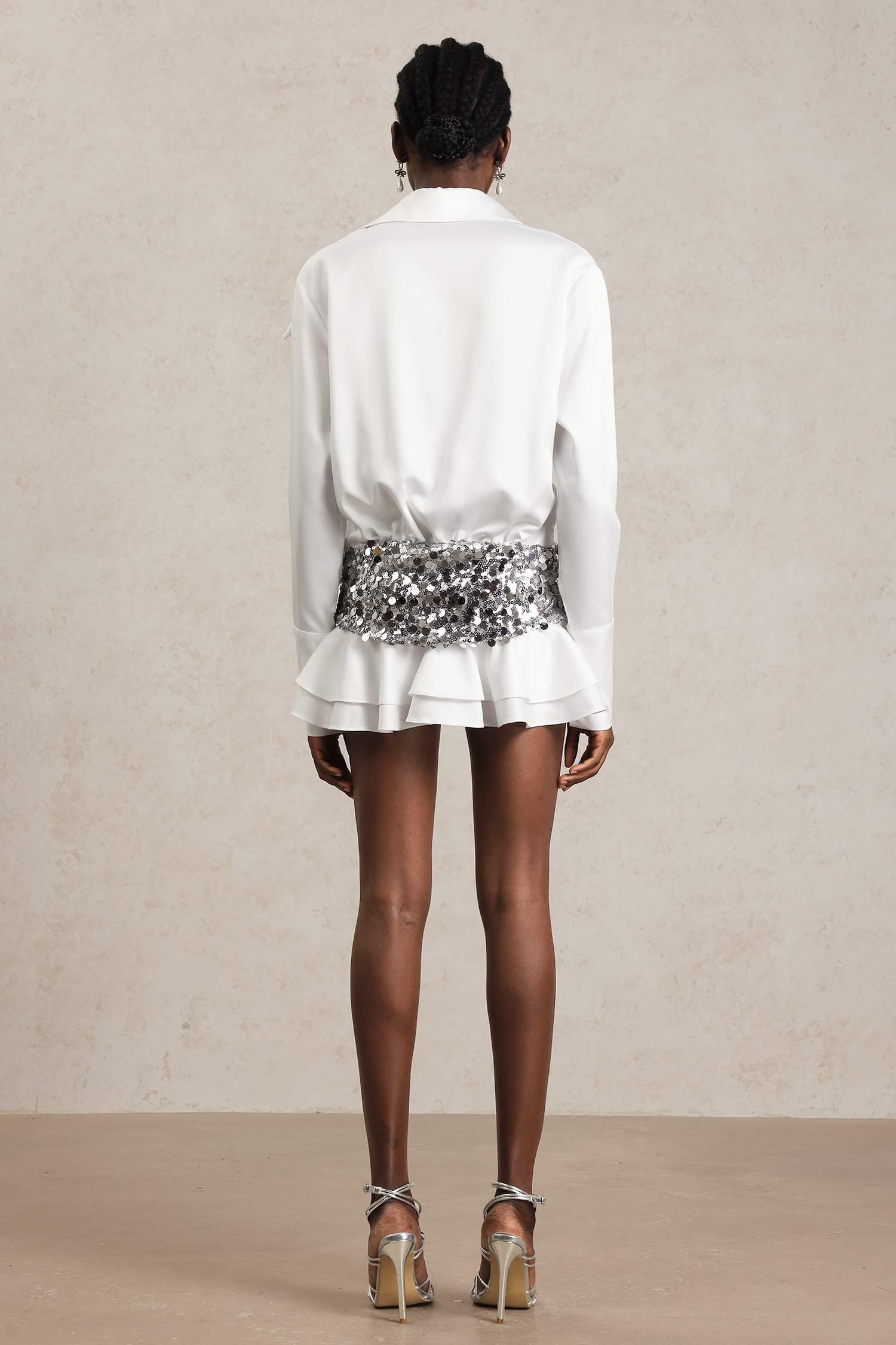Vlafa Lapel Long Sleeves Sequin Mini Dress