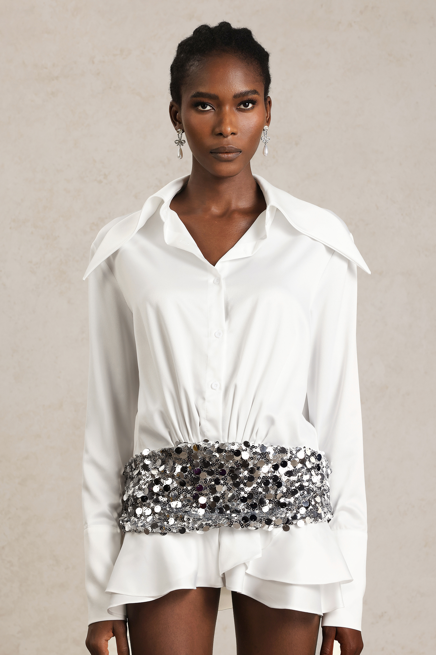Vlafa Lapel Long Sleeves Sequin Mini Dress