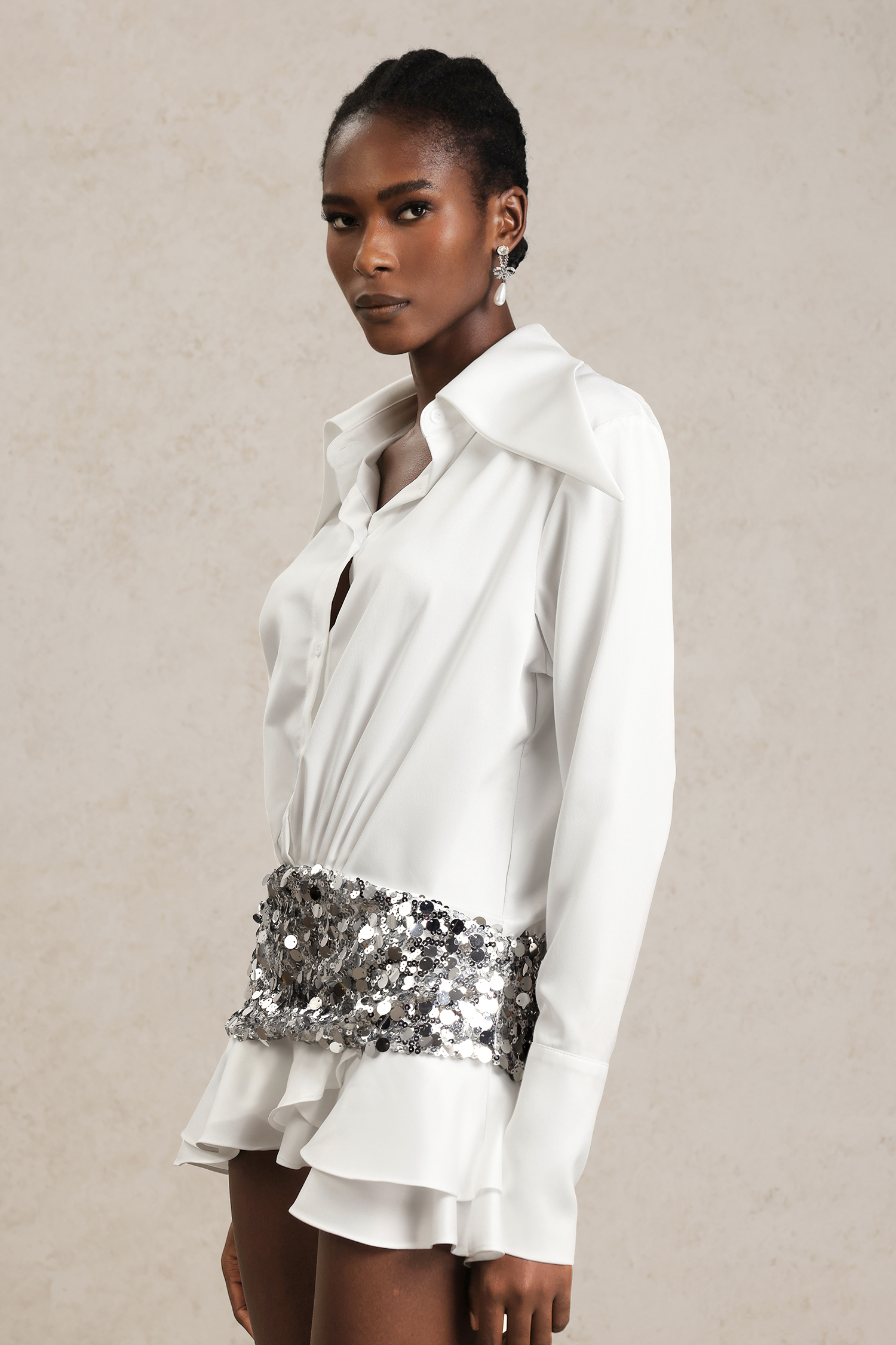 Vlafa Lapel Long Sleeves Sequin Mini Dress