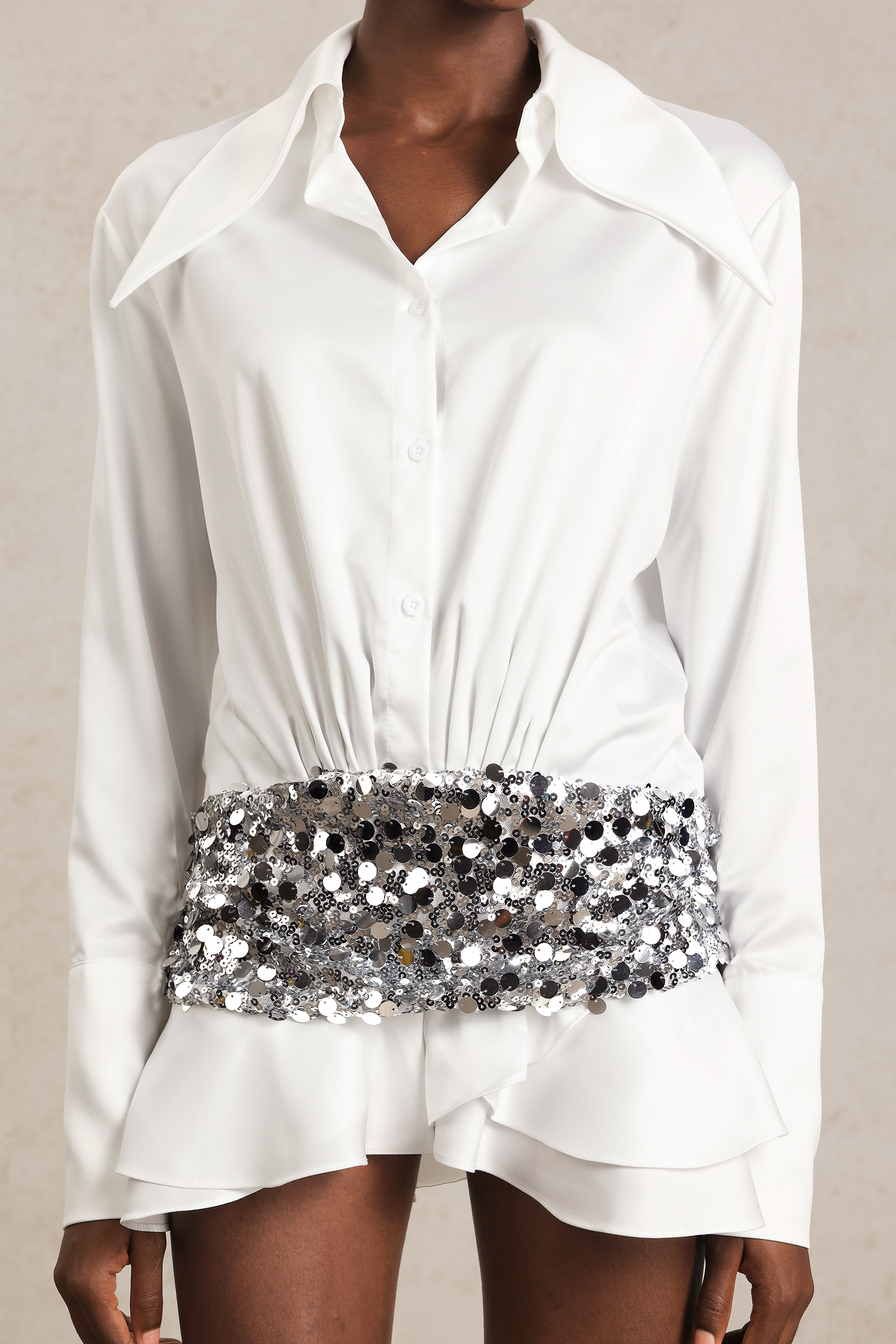 Vlafa Lapel Long Sleeves Sequin Mini Dress