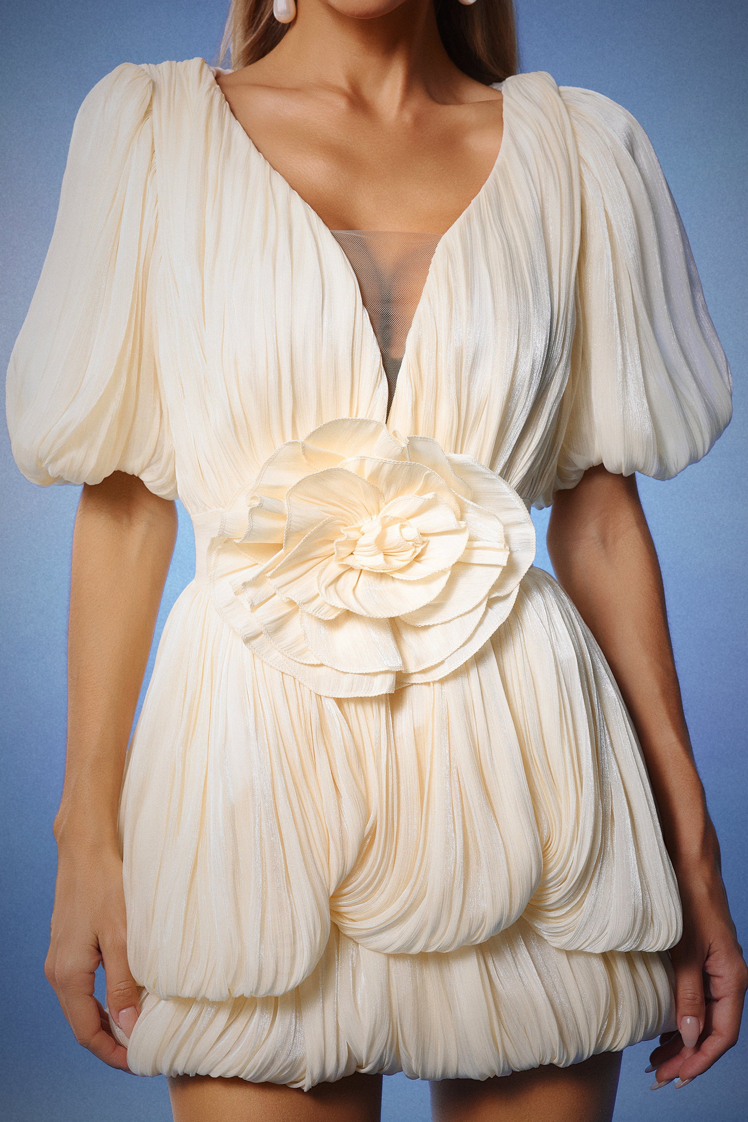 Matalin Deep-V Short Sleeves Flowers Mini Dress