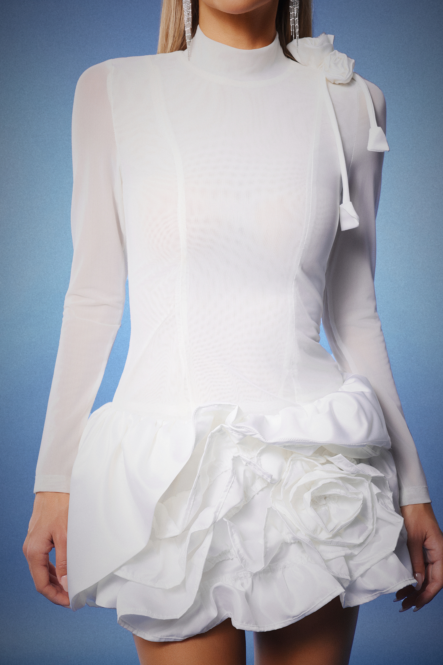 Sara Long Sleeves Flowers Mini Dress