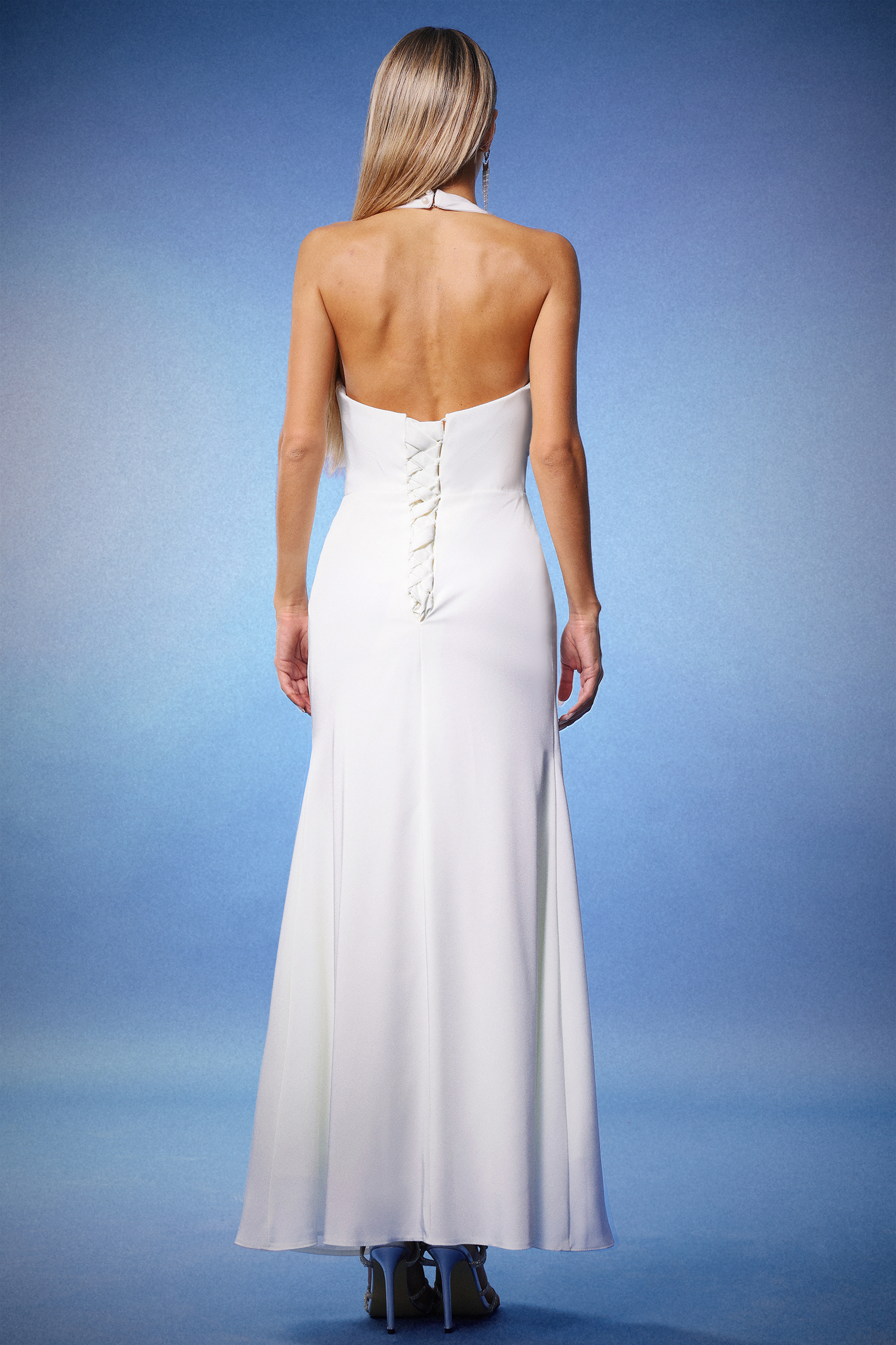 Emta Deep-V Halter Maxi Dress
