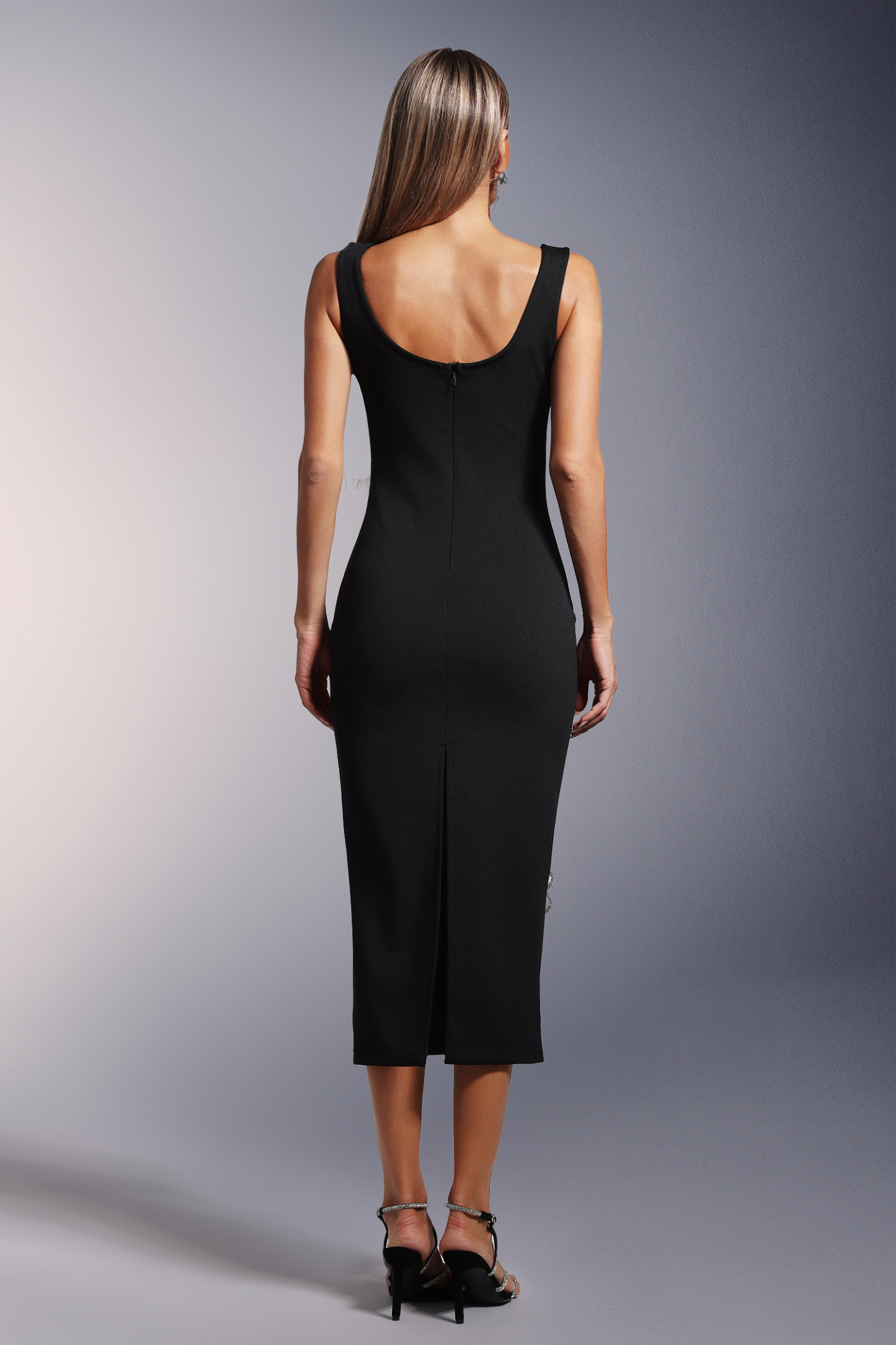 Viane Sleeveless  Diamond Flowers Bandage Midi Dress