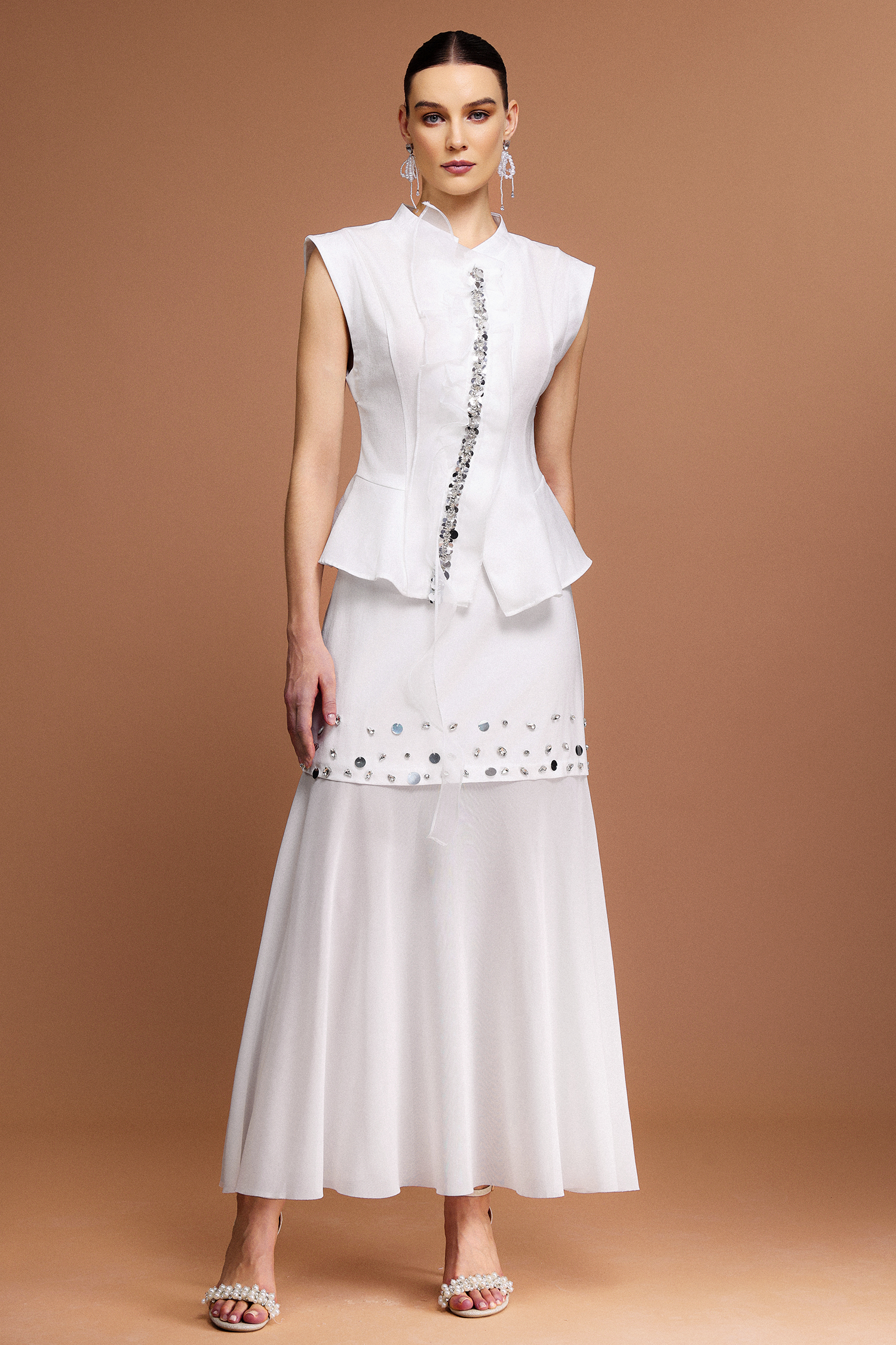 Mamie Short Sleeves Sequin Streamer Top And Skirt Two-Piece Set