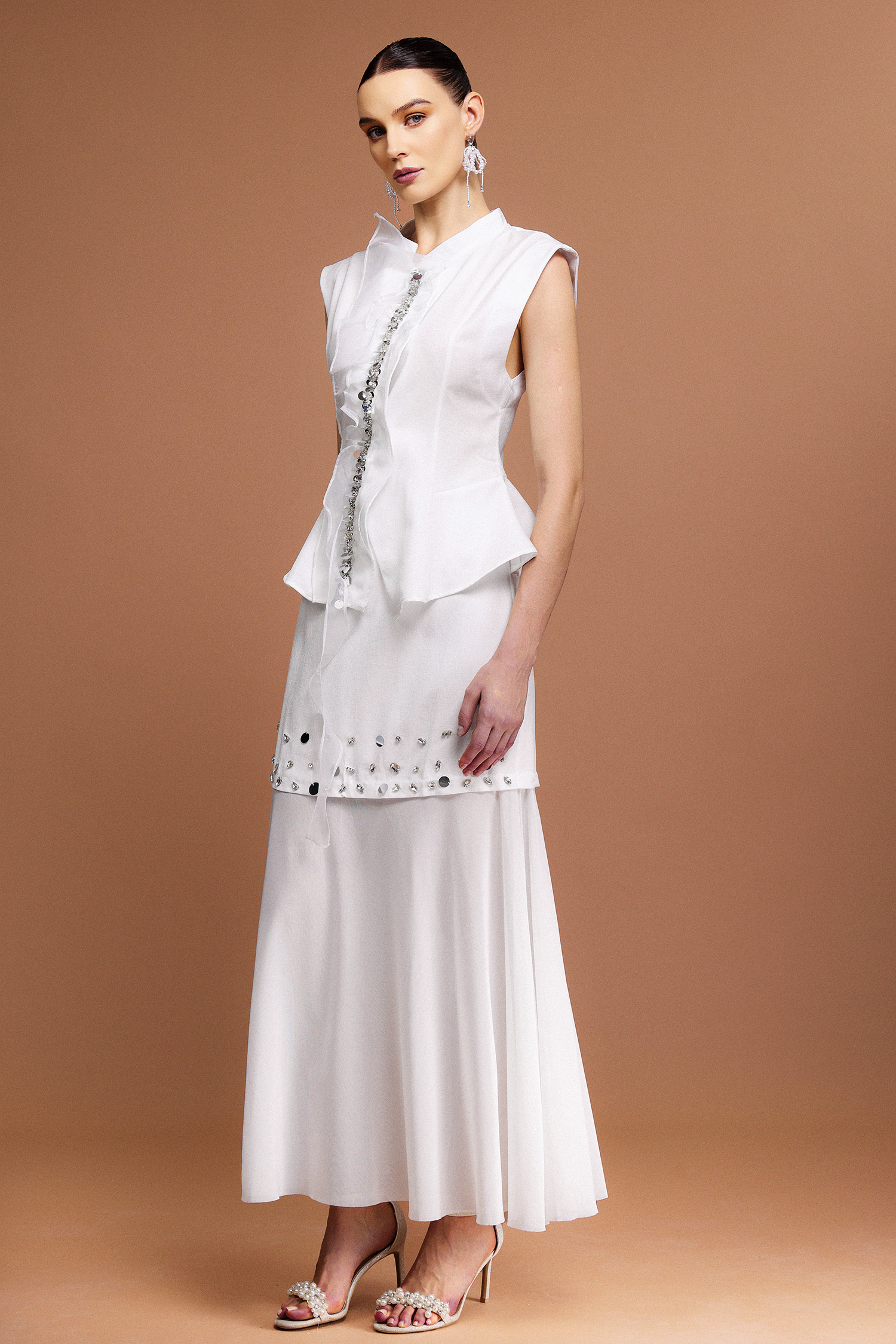 Mamie Short Sleeves Sequin Streamer Top And Skirt Two-Piece Set