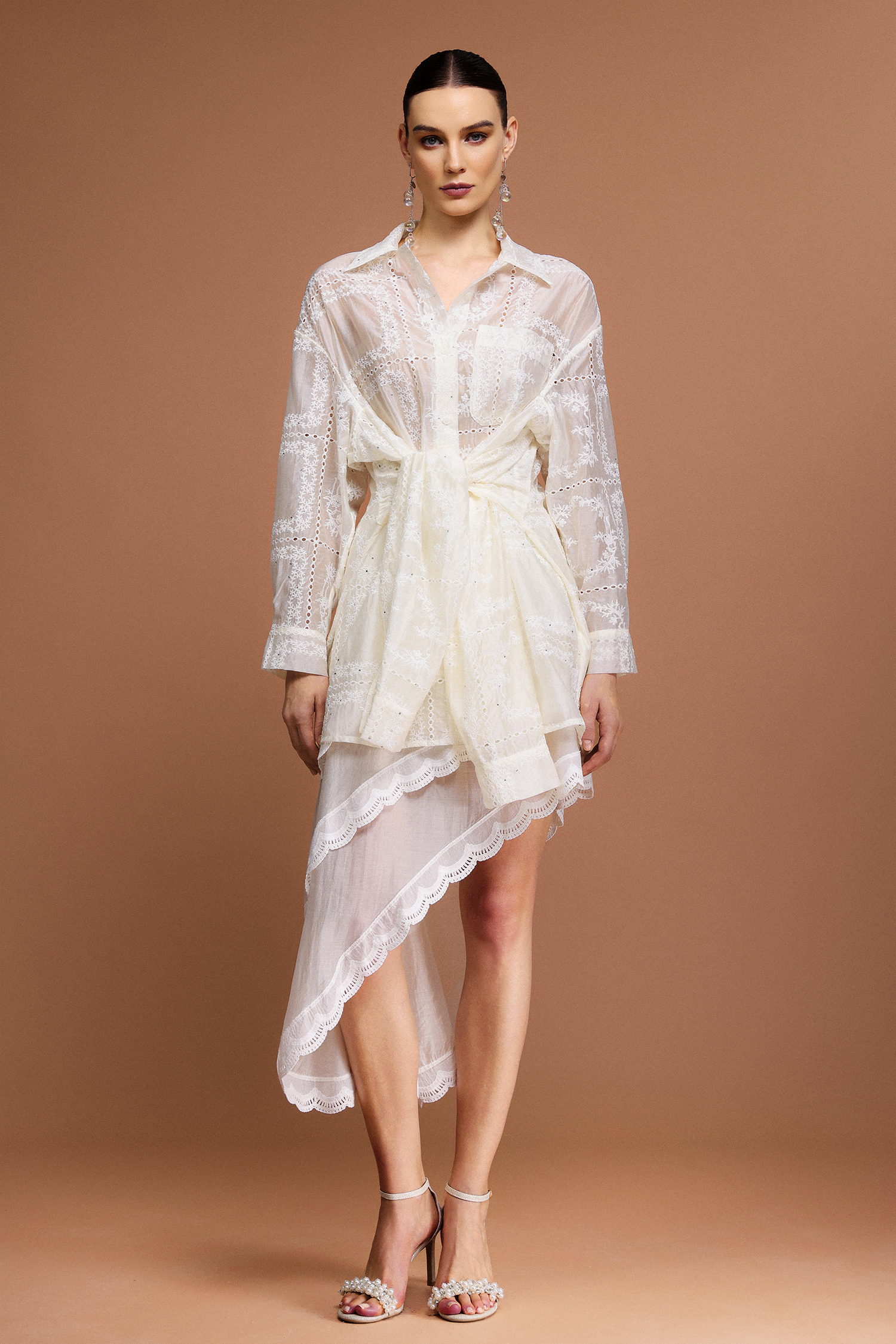 Quiana Long Sleeves Asymmetric Top And Skirt Two-Piece Set