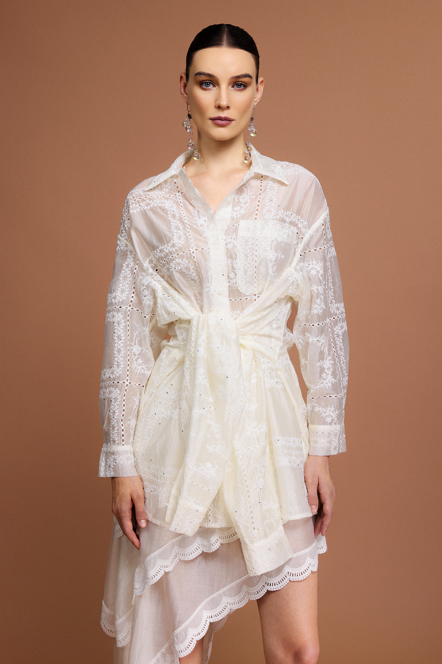 Quiana Long Sleeves Asymmetric Top And Skirt Two-Piece Set