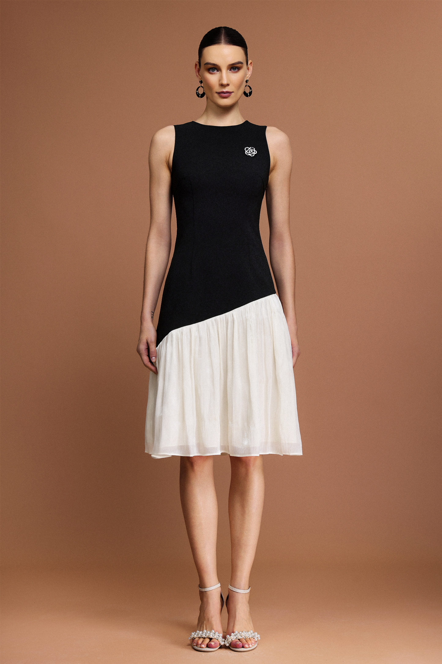 Porsha Round Neck Sleeveless Flower Asymmetric Mini Dress