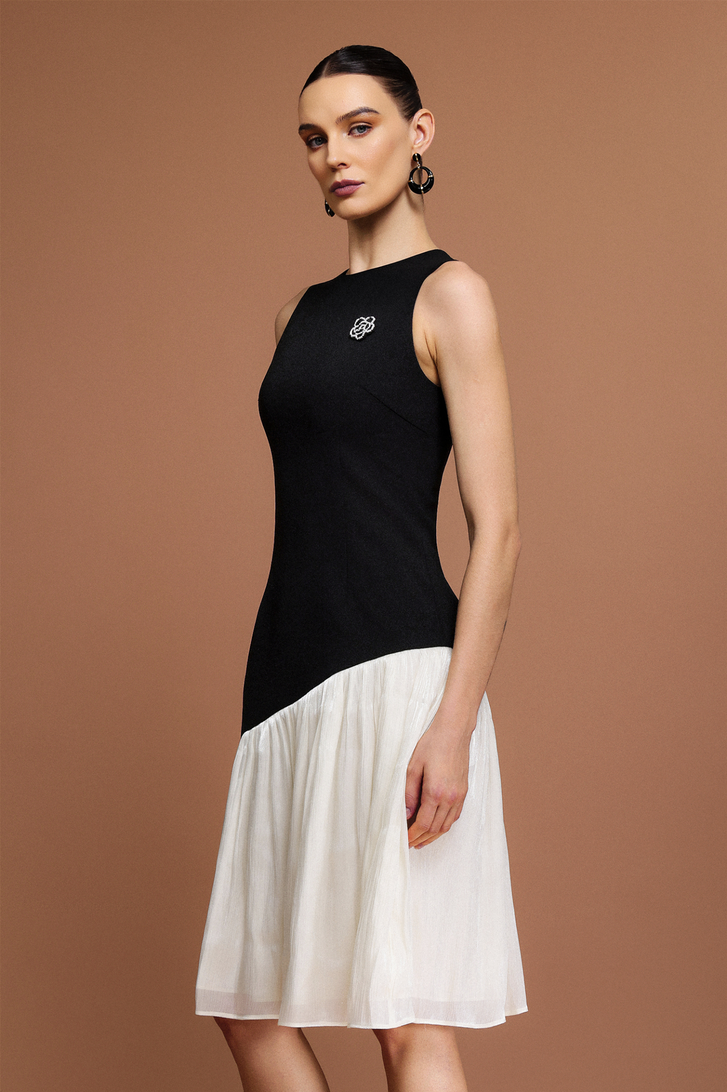 Porsha Round Neck Sleeveless Flower Asymmetric Mini Dress