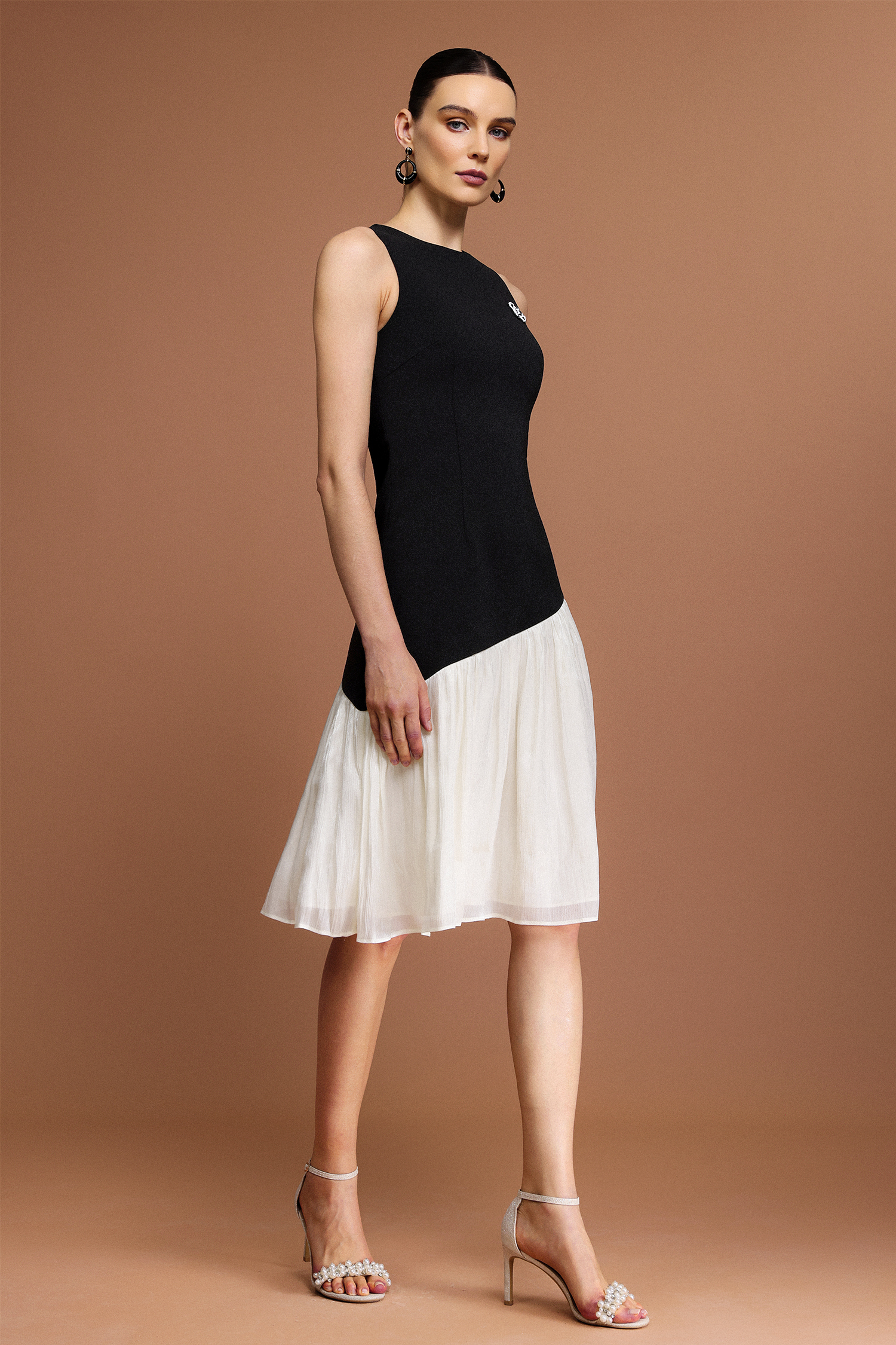 Porsha Round Neck Sleeveless Flower Asymmetric Mini Dress