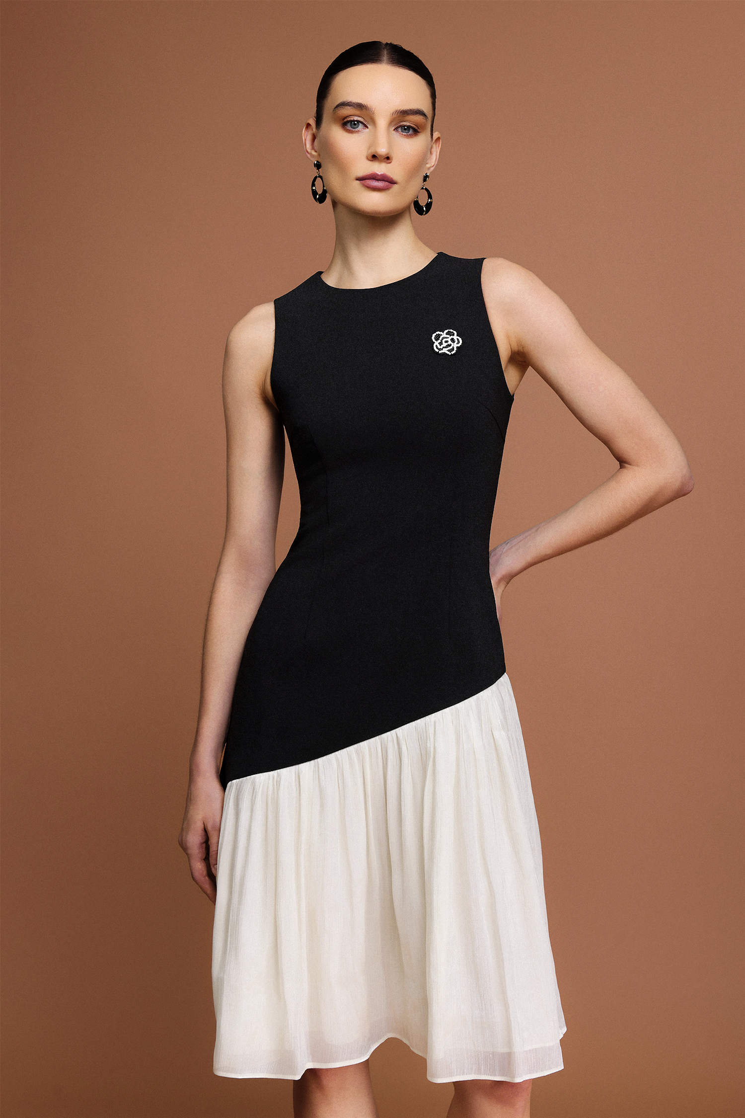 Porsha Round Neck Sleeveless Flower Asymmetric Mini Dress