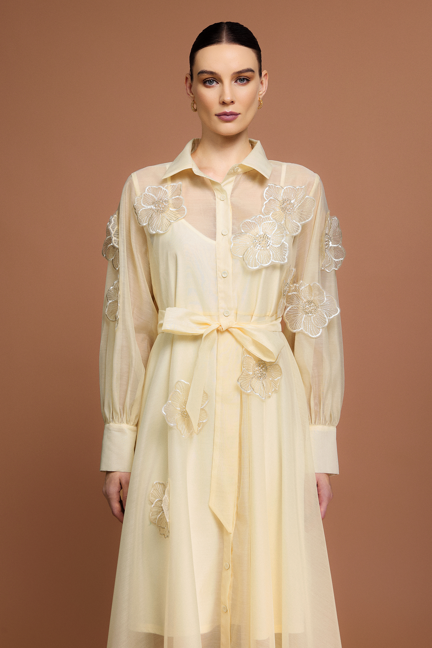 Minnie Long Sleeves Flowers Midi Dress