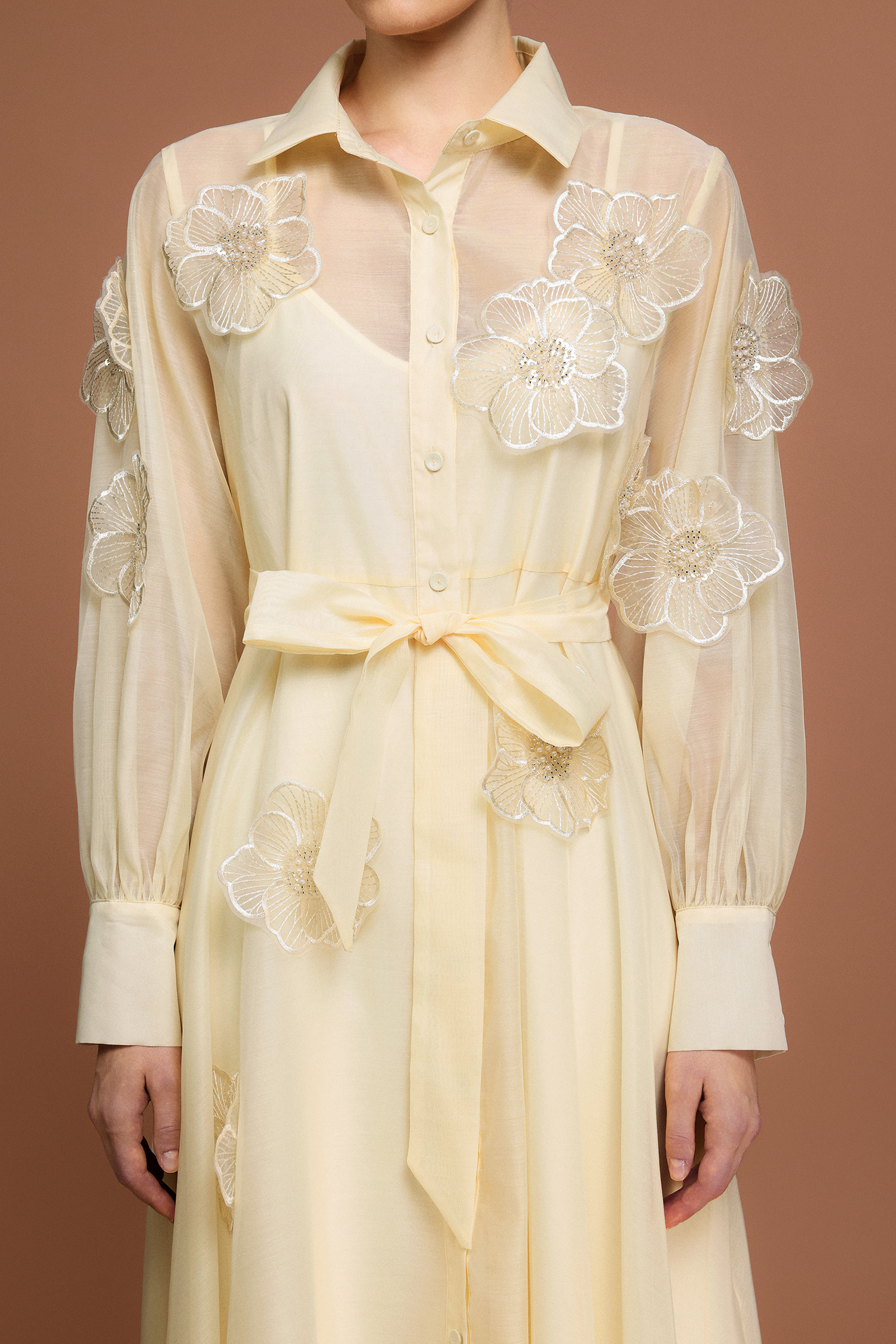 Minnie Long Sleeves Flowers Midi Dress