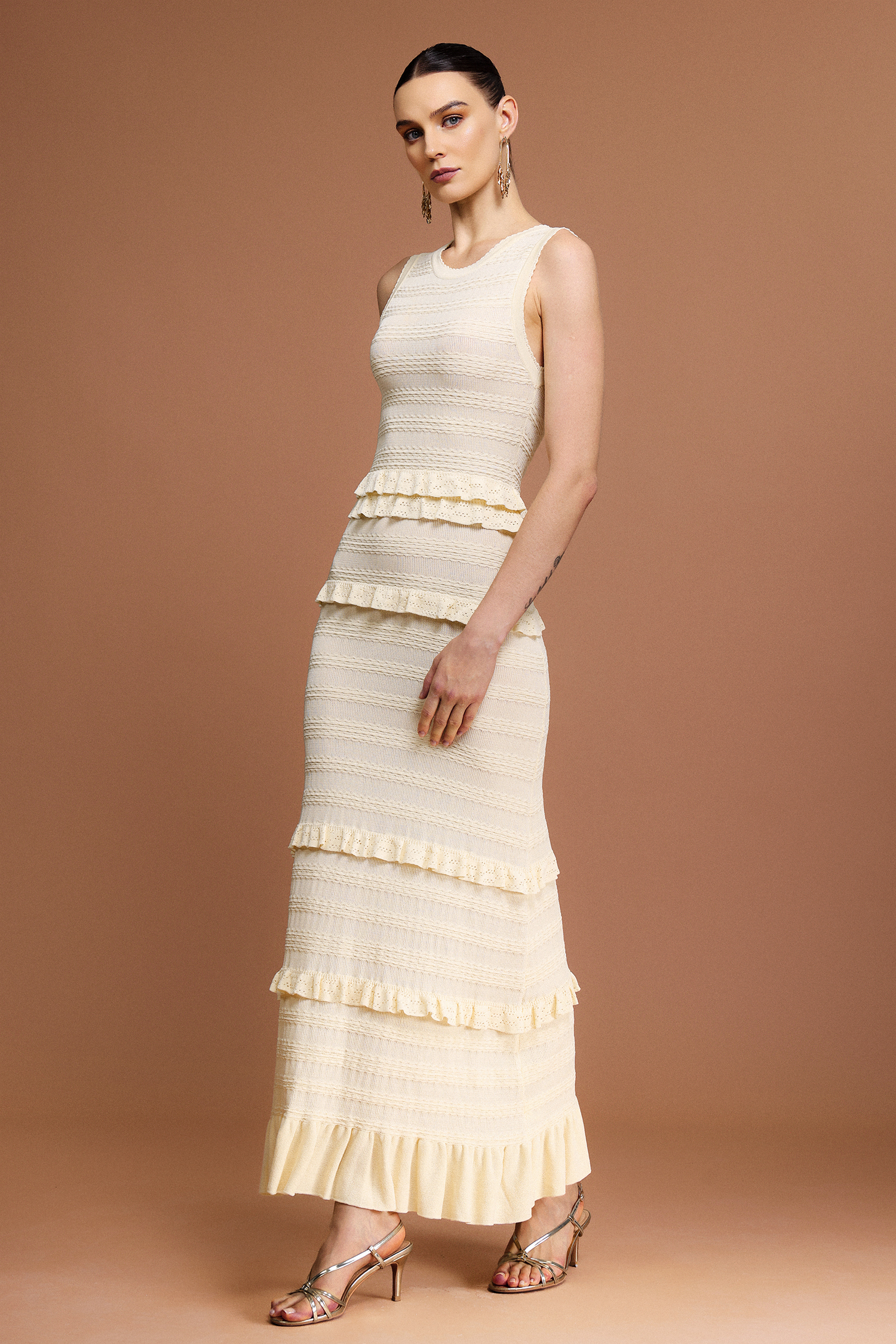 Koko Round Neck Sleeveless Folds Maxi Dress