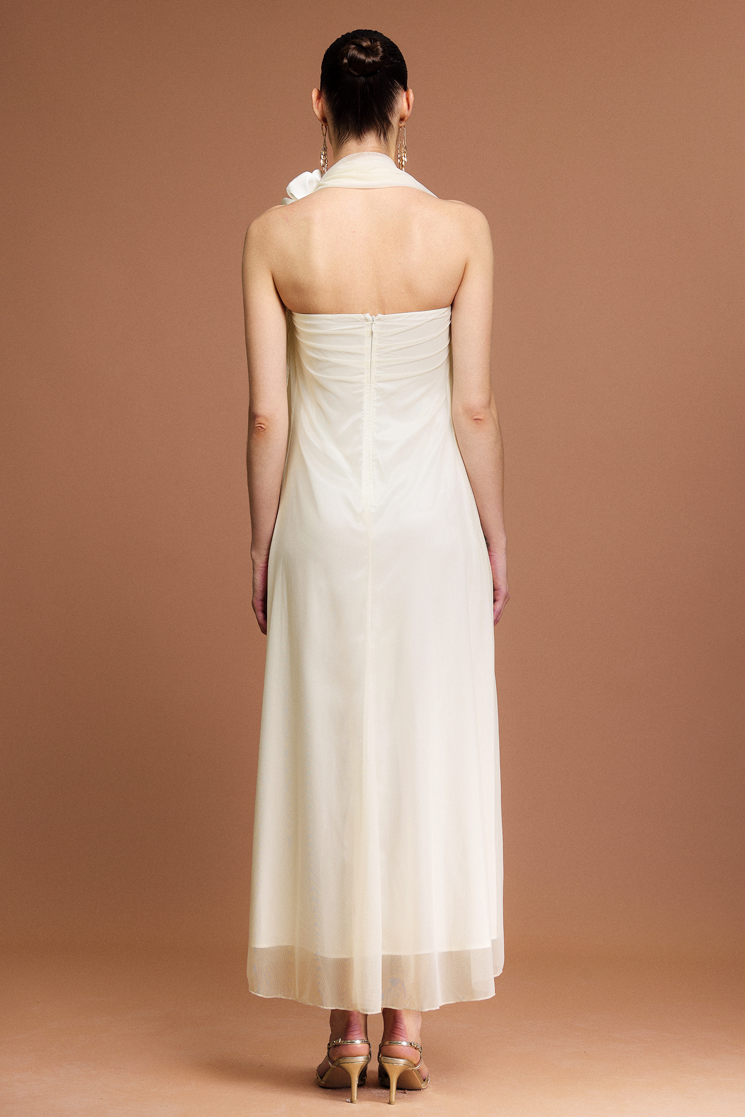 Kavasa Sleeveless Flower Folds Maxi Dress