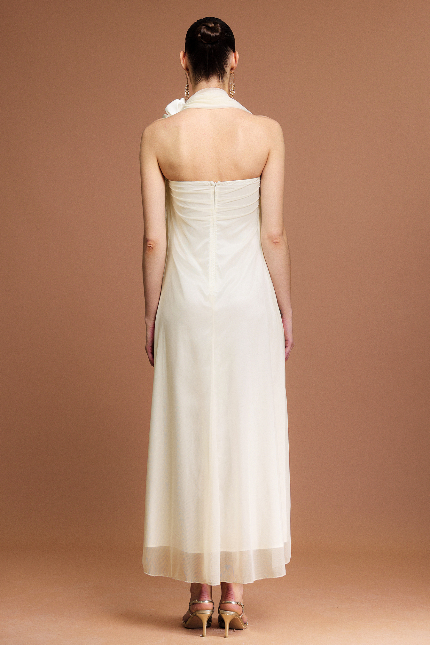 Kavasa Sleeveless Flower Folds Maxi Dress