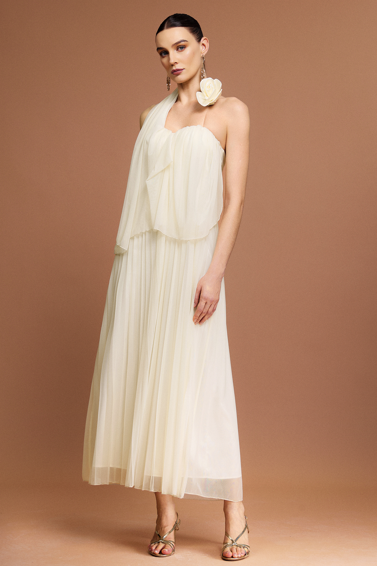Kavasa Sleeveless Flower Folds Maxi Dress