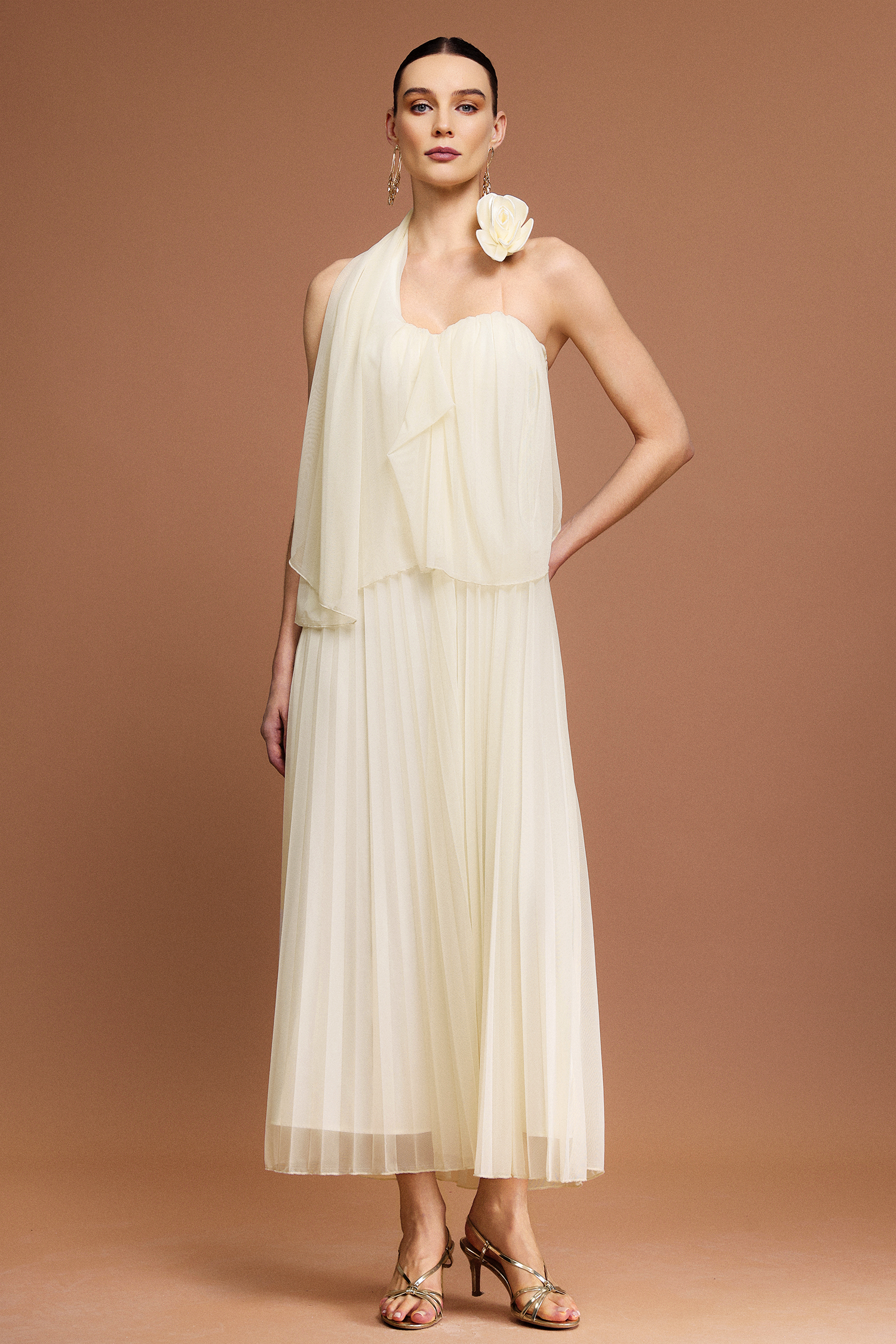 Kavasa Sleeveless Flower Folds Maxi Dress