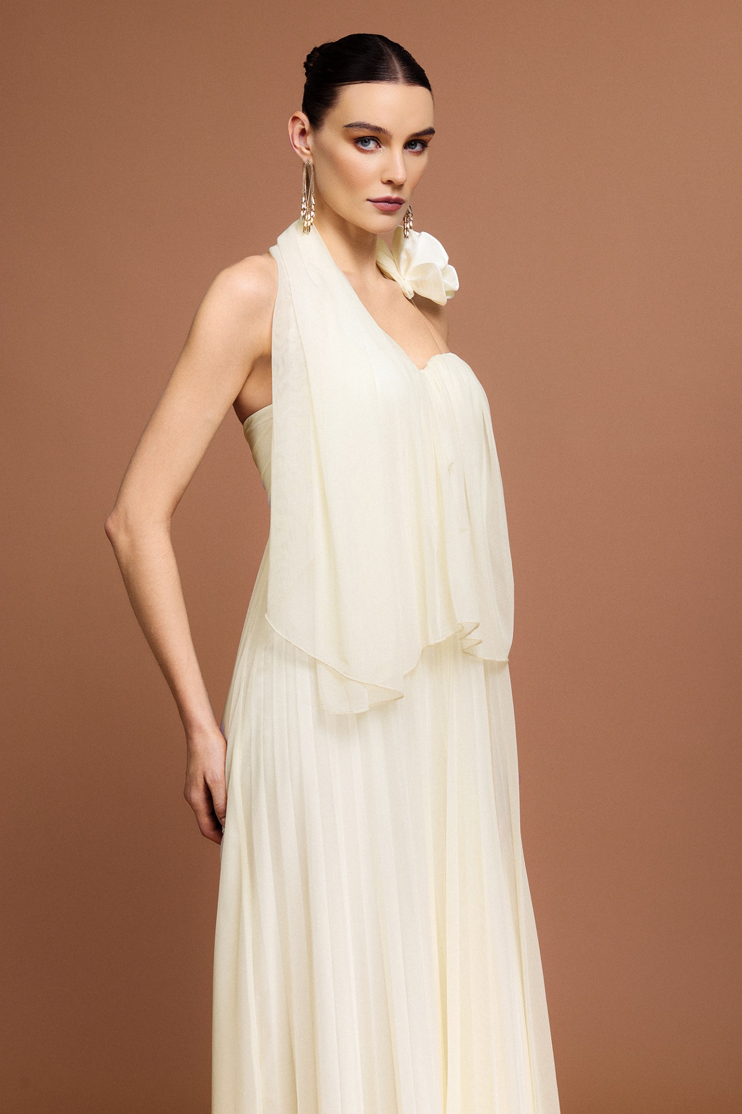 Kavasa Sleeveless Flower Folds Maxi Dress